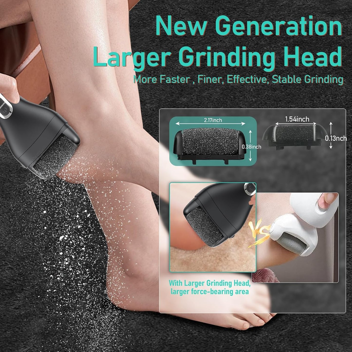 Electric Callus Remover for Feet - with 9pcs Larger Grinding Head, Portable Pedicure Kit Foot File Callus Remover, Rechargeable Waterproof Foot File for Foot Care Deadskin Remover LCD Display-Black