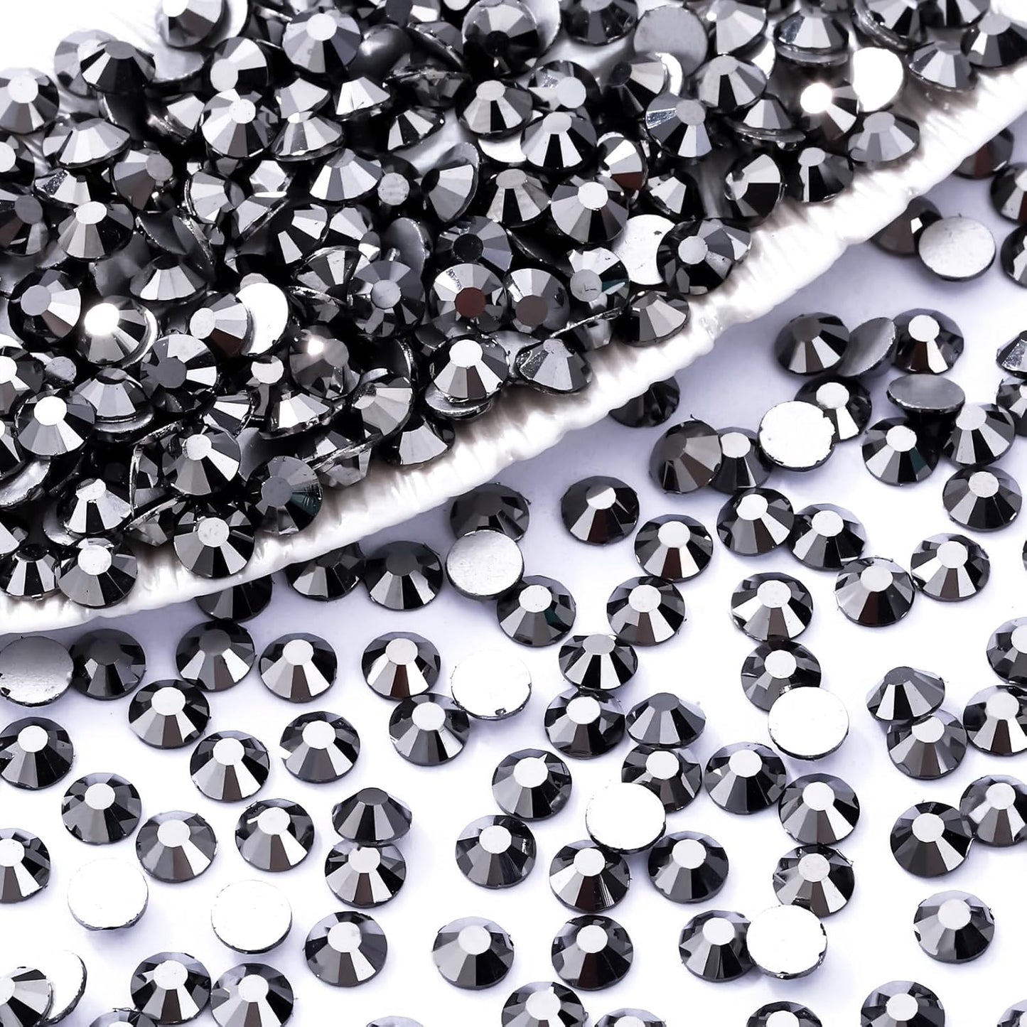 Black Hematite Flatback Rhinestones, Glass Rhinestones for Nail Art and Craft, Glue Fix, Loose Crystal Gemstones(Black Hematite, SS20, 1440pcs, 4.6-4.8mm)