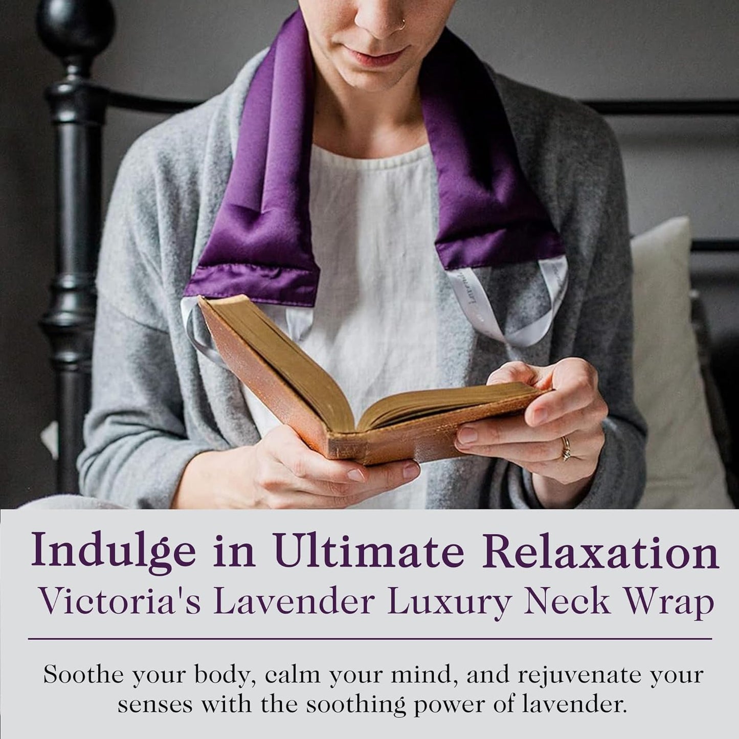 Victoria's Lavender Luxury Microwavable Aromatherapy Lavender Neck Wrap Provides Stress & Neck Pain Relief, Organic Lavender Buds & Flax Seed, Extra Long - Made in The USA