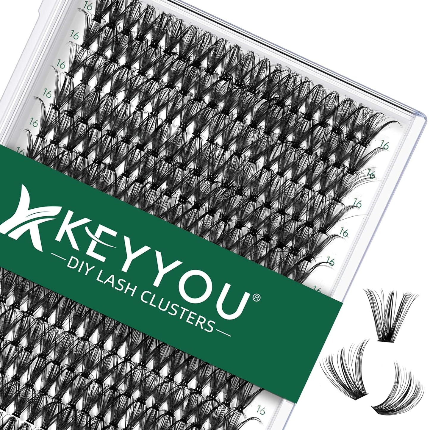 Lash Clusters 300pcs Individual Lashes 40D 0.07C Curl 16mm DIY Eyelash Extension KEYYOU Large Tray Volume Soft&Natural Cluster Lashes(40D-0.07C,16）
