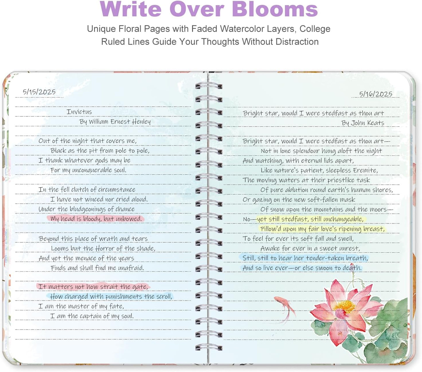 SIIXU Artistic Flower Dream Journal - Thick Hardcover Spiral Notebook with 160 Unique Pages, A5 Lined Notebooks for Poetry Drafting, Memo Keeping & Creative Junk Journaling, Pink