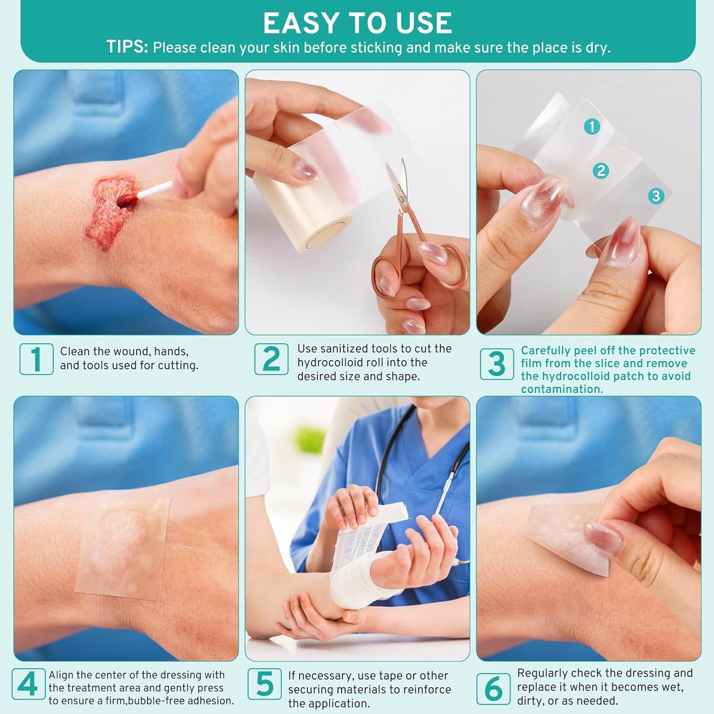 Upadated Hydrocolloid Bandages,3 Pack*5FT Hydrocolloid Roll for Wound Care,Medical-Grade Hydrocolloid Patch Bandages with Self-Adhesive, Flexible & Waterproof DIY Size & Shape (2in*15ft)