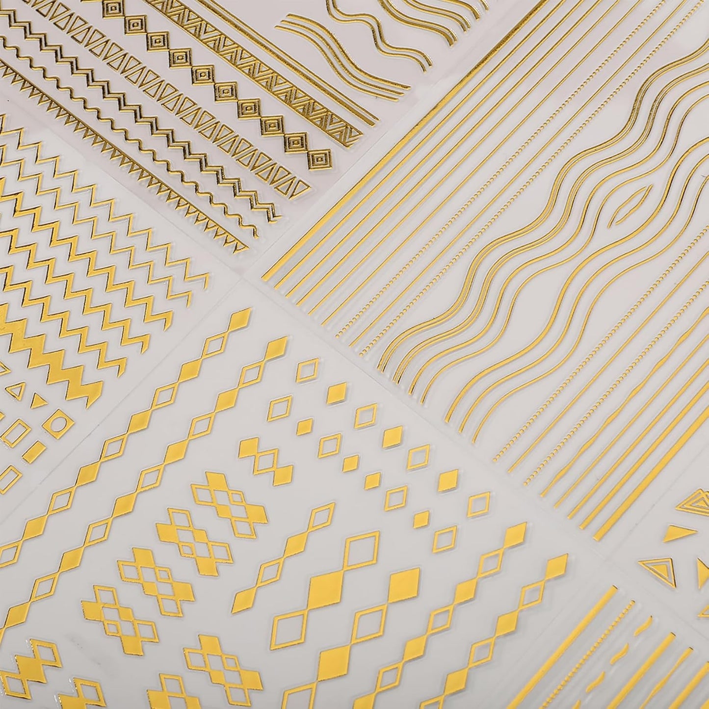 12 Sheets Gold Line Nail Art Stickers - French Smile Waves Strip Self-Adhesive Nail Decals for DIY Geometric Manicure