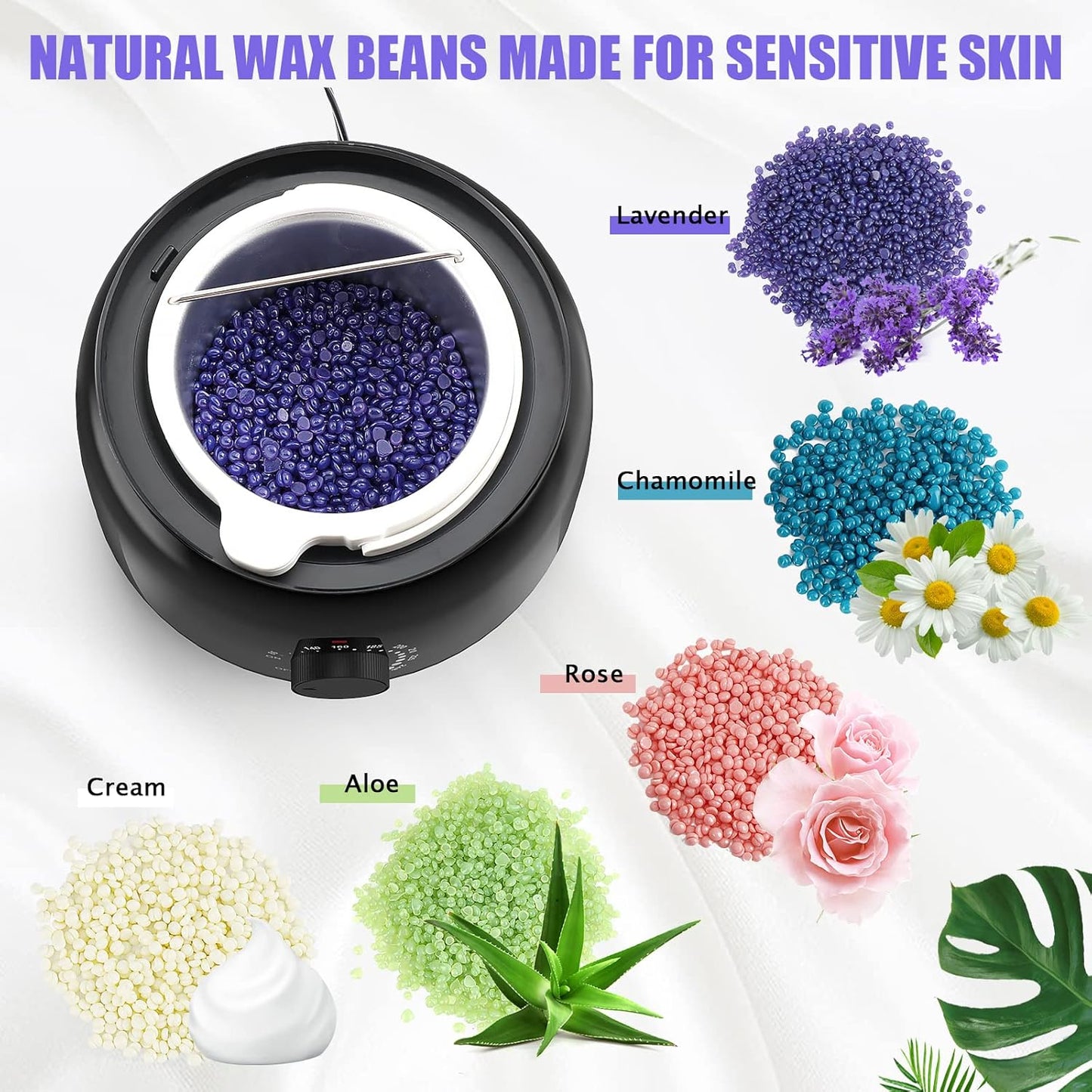 Waxing Kit - TIKESI Wax Warmer for Hair Removal, Hard Wax Kit with 14oz 5 Bags Hard Wax Beans for Full Body, Legs, Face, Eyebrows, Bikini, Brazilian Waxing Kit for Women Men