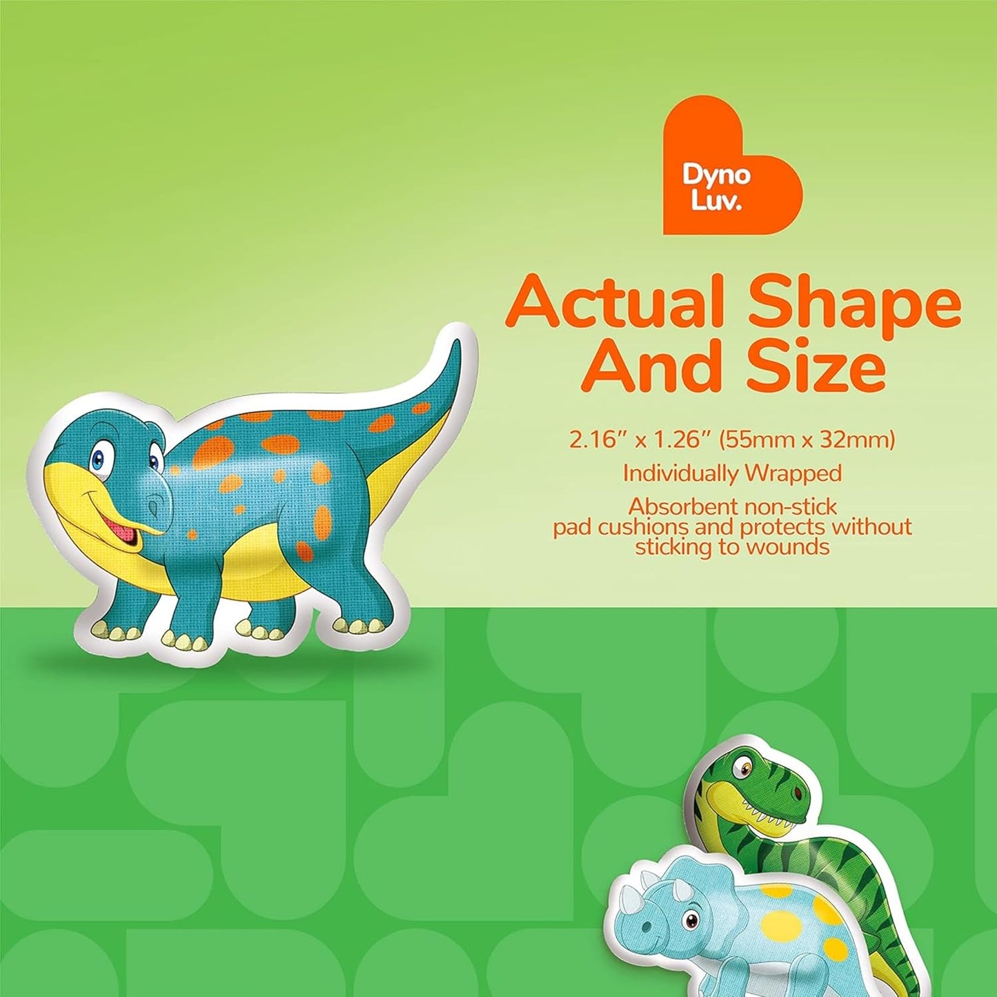 BioSwiss Kids Bandages, Baby Dino Shaped Self Adhesive Bandage Set, Latex Free, Sterile Wound Care, 50 Count