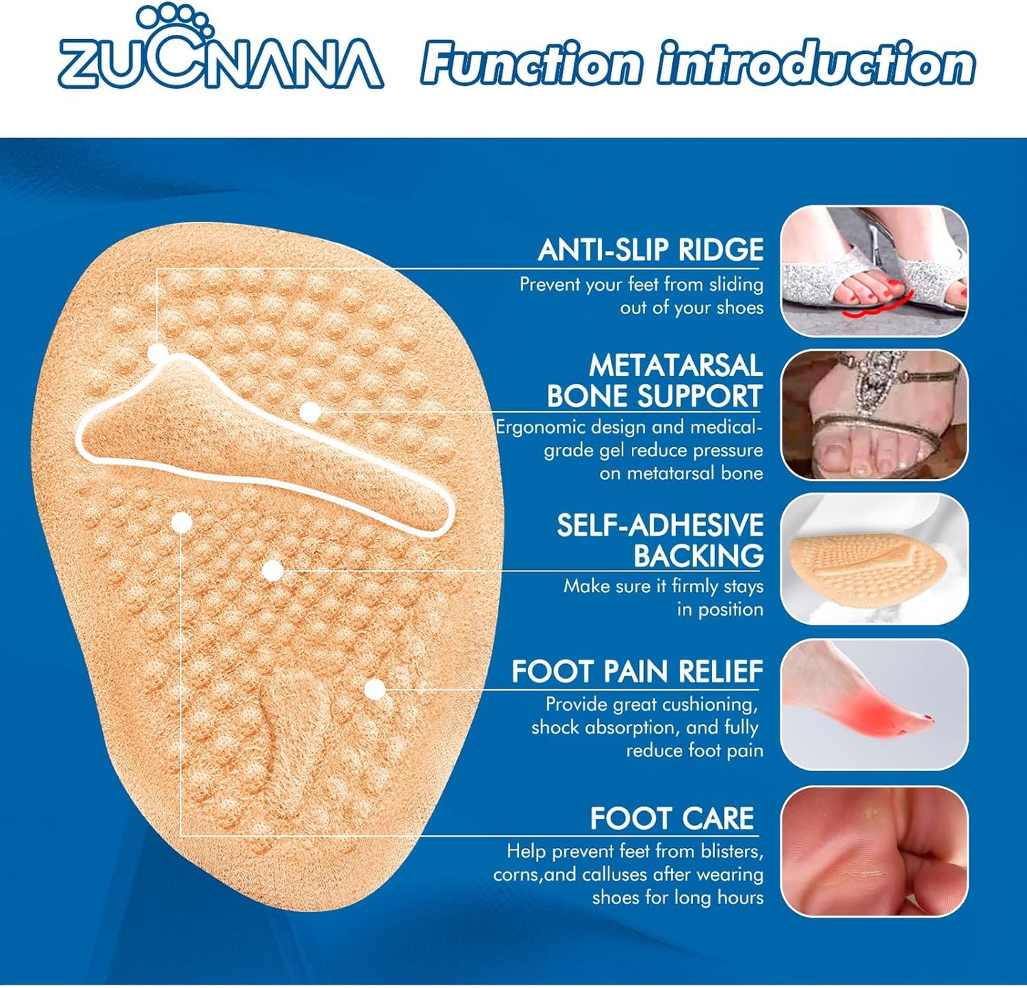 Metatarsal Pads | 2 Pairs High Heel Inserts | Soft Gel Shoe Inserts for Women | Reusable Ball of Foot Cushions for Women Foot Pain Relief and Comfort | One Size Fits Any (Golden)