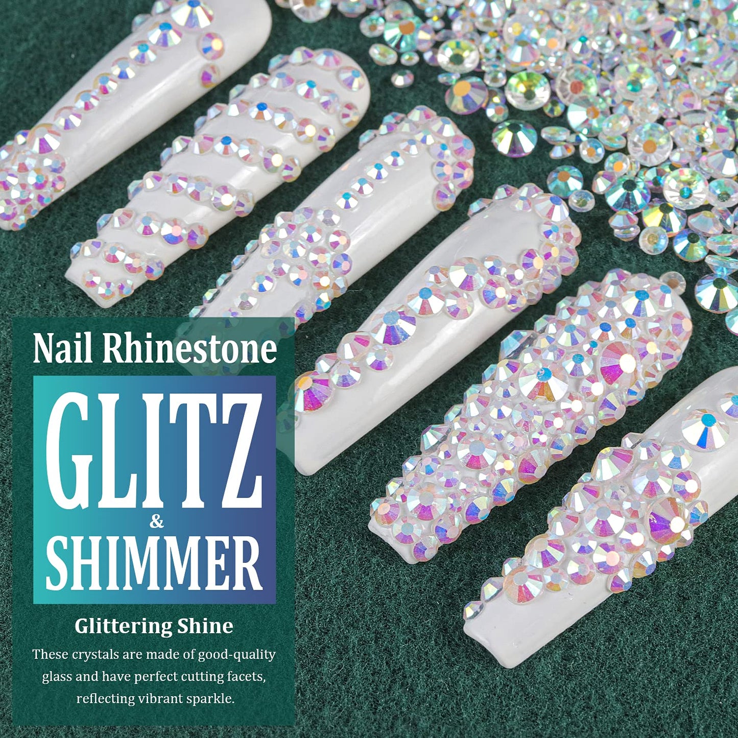 6 Sizes Transparent AB Glass Crystal Kit with Pickup Pen + Tweezer Tools for Iridescent Shine Nail Art Manicure Makeup DIY Decoration Flatback Round Rhinestone Gem Jewelry Diamond