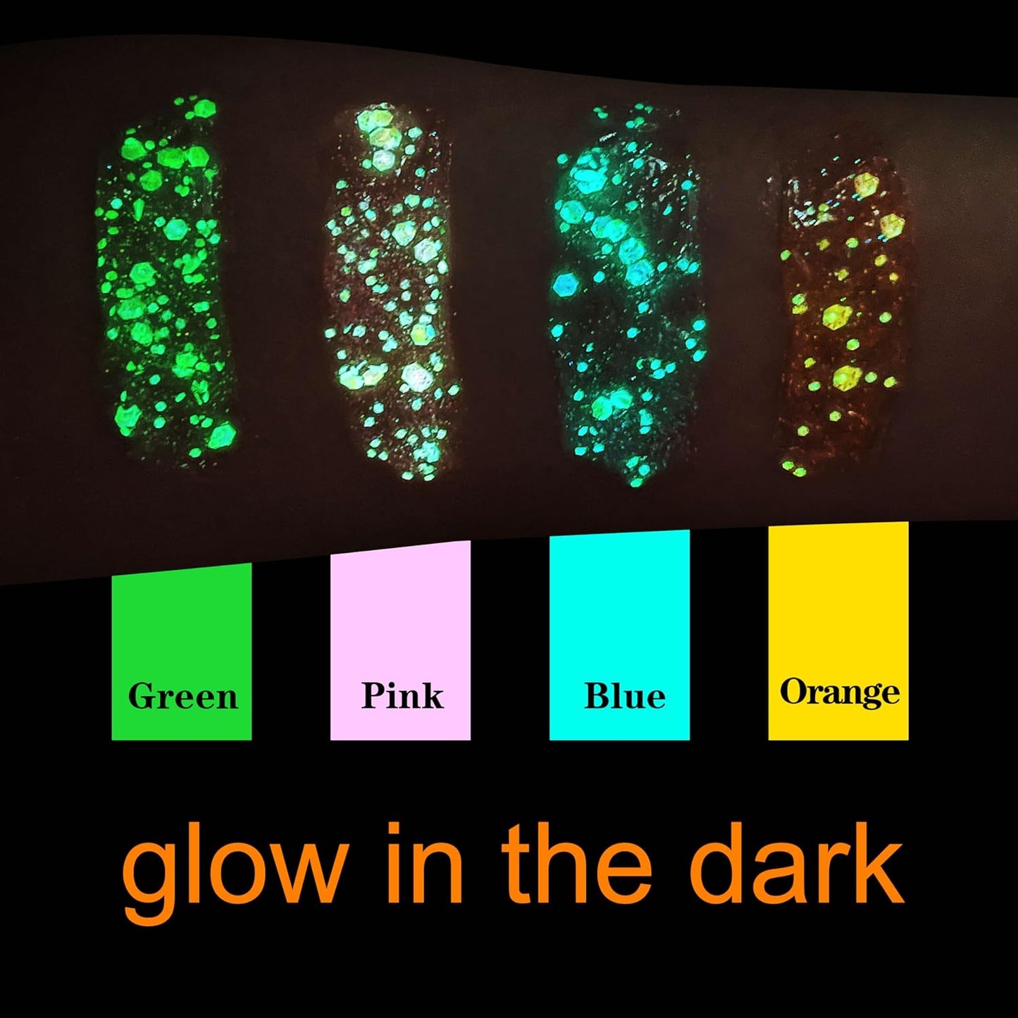 MEICOLY Neon Orange Body Glitter Gel,UV Blacklight Chunky Face Glitter Gel,Glow in The Dark Glitter Paint,Singer Concert Music Festival Party Rave Accessories,Halloween Glitter Makeup for Women,50ml