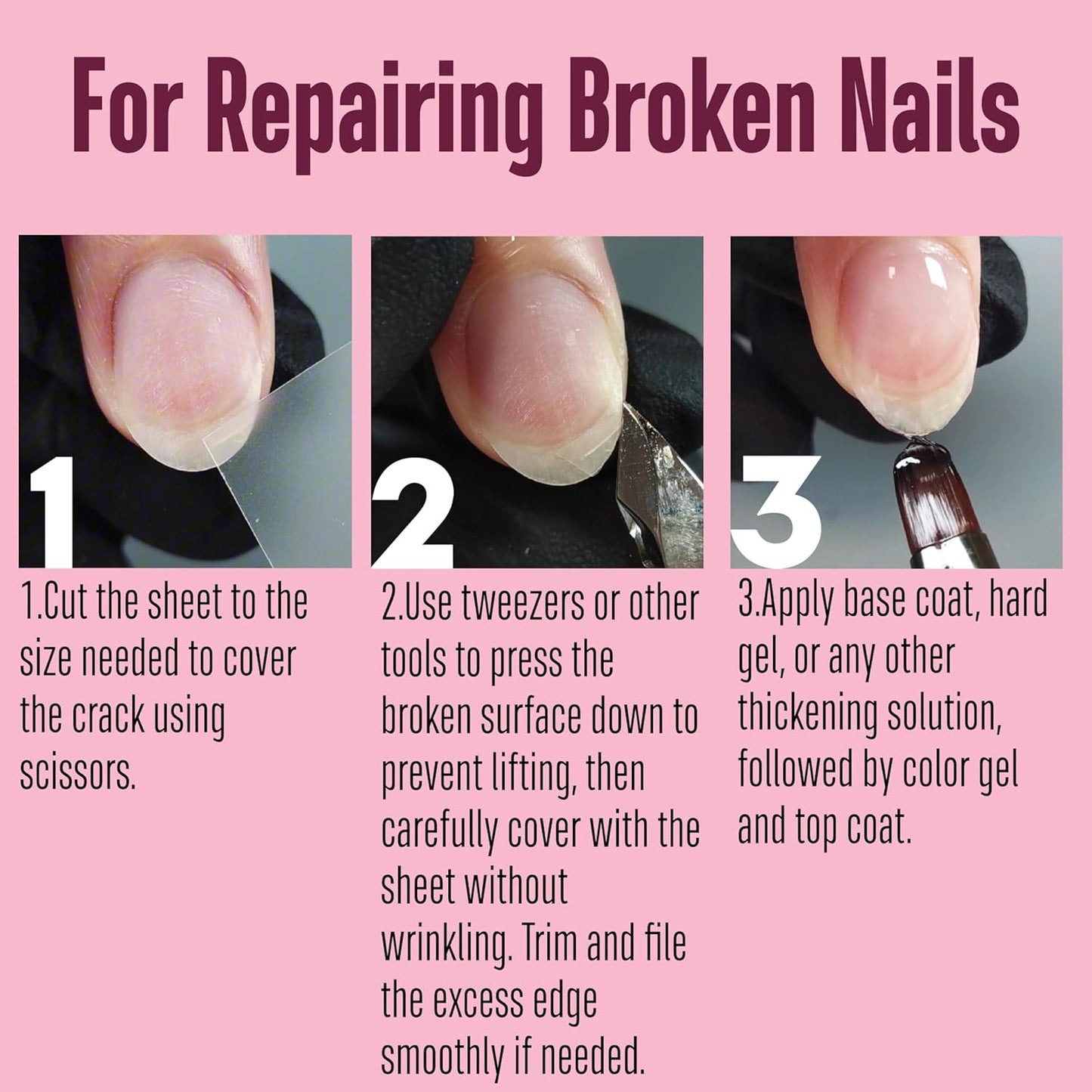 Nail Repair Sheet works for Fixation & isolation layer for Broken Nails, Protective layer for Acrylic, Nail bandage for Nail Recovery, Invisible Instant and Easy to use 5 pcs