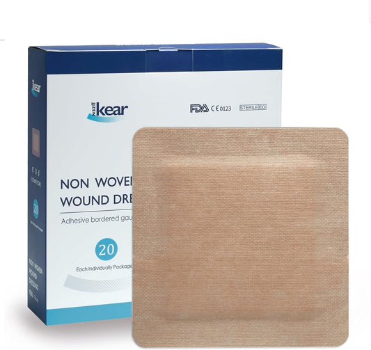6"X6" 20 PCS Extra Large Sterile Nude Island Dressing Bandage for Wound - Self-Adhesive Boarded Gauze Pads - Latex Free - Medical Grade (Nude, 6"X6"-20PCS)