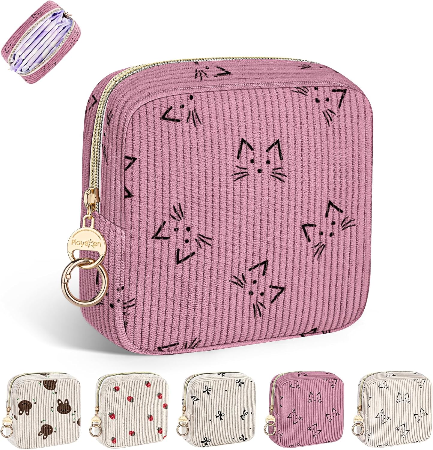 Period Bag for Teen Girls, Corduroy Cute Sanitary Napkin Storage Bag, Menstrual Pad Bag Tampon Holder for Purse