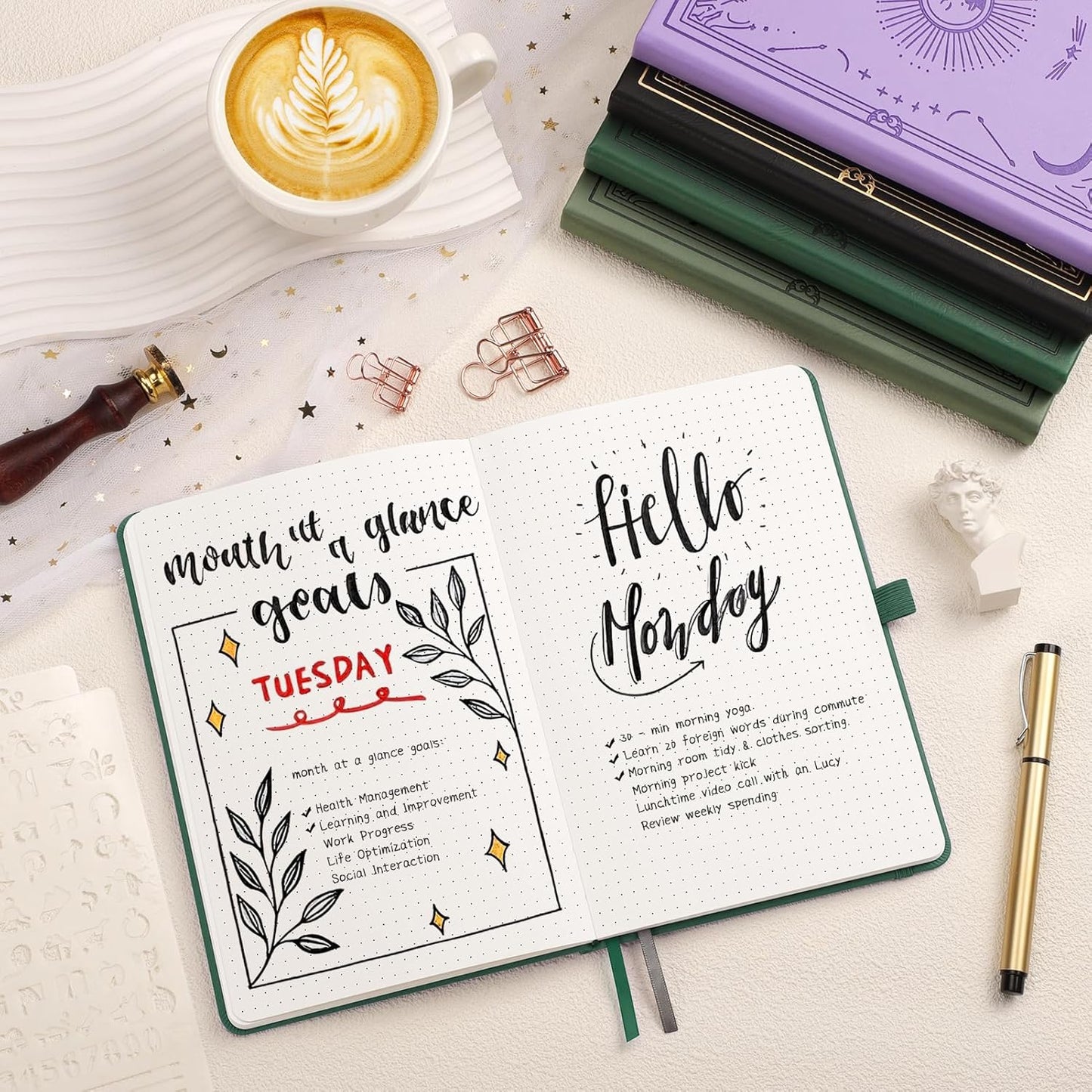 Dotted Journal for Women Men, 192 Pages A5 Notebook Journal, Hardcover Notebook with 100Gsm Thick Pages, Leather Note Book for Writing, Travel, Business, Office, Prayer 5.7 x 8.3, Dark Green