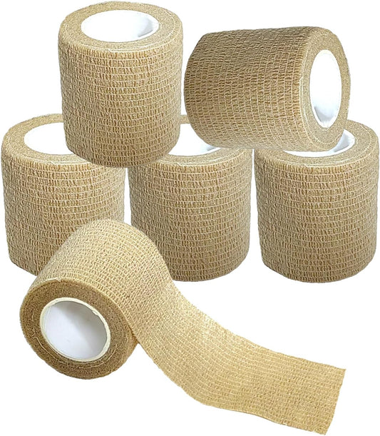 Hysiwen 6 Pack 2" x 5 Yards Self Adhesive Bandage Breathable Cohesive Wrap Self Adherent Vet Tape Self Stick Bandage Wrap for Sports, Athletic, Wrist, Ankle(Skin Color)