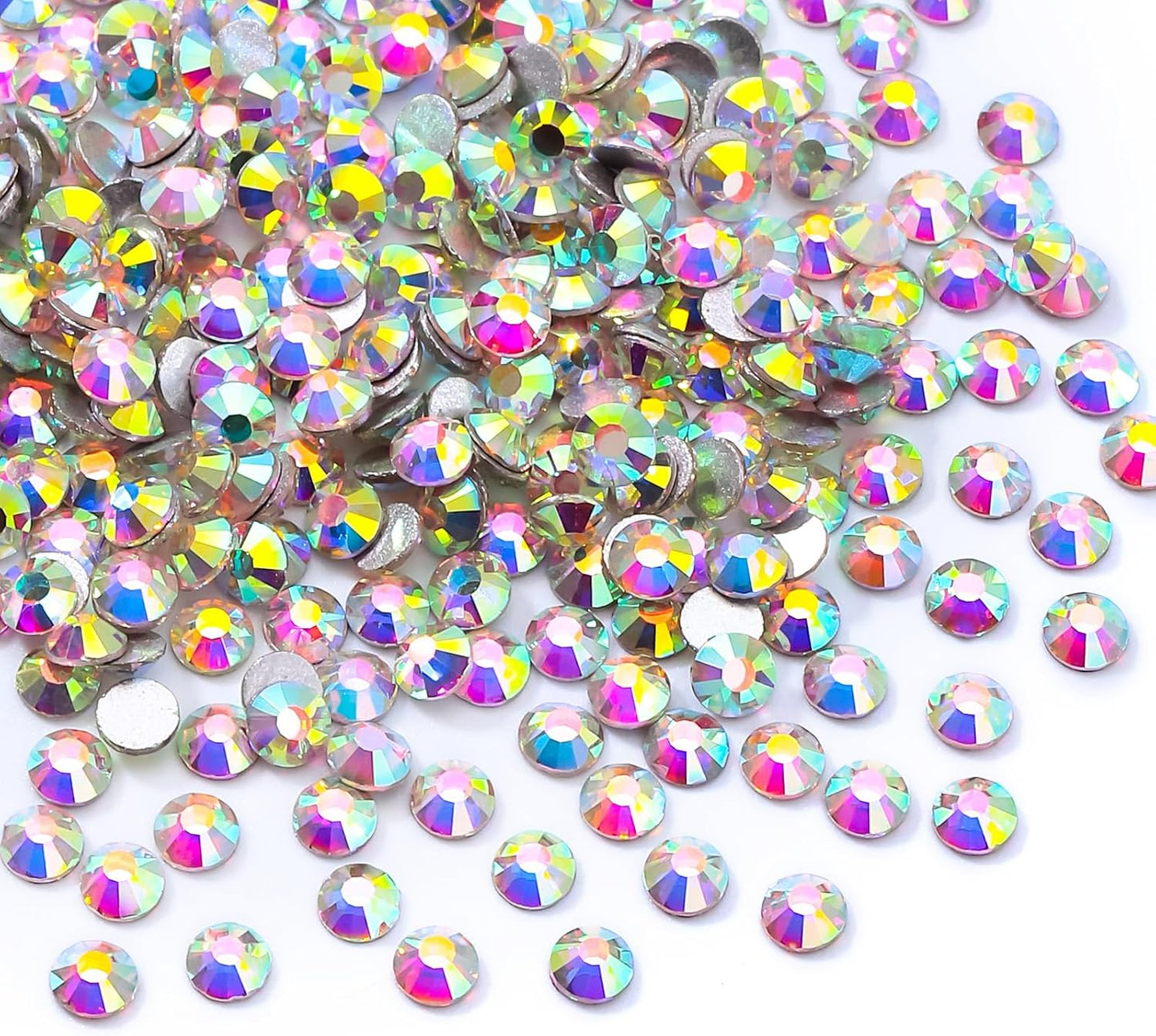 Crystal AB Flatback Rhinestones, Glass Rhinestones for Nail Art and Craft, Glue Fix, Loose Crystal Gemstones(Crystal AB, SS4, 1440pcs, 1.5-1.7mm)