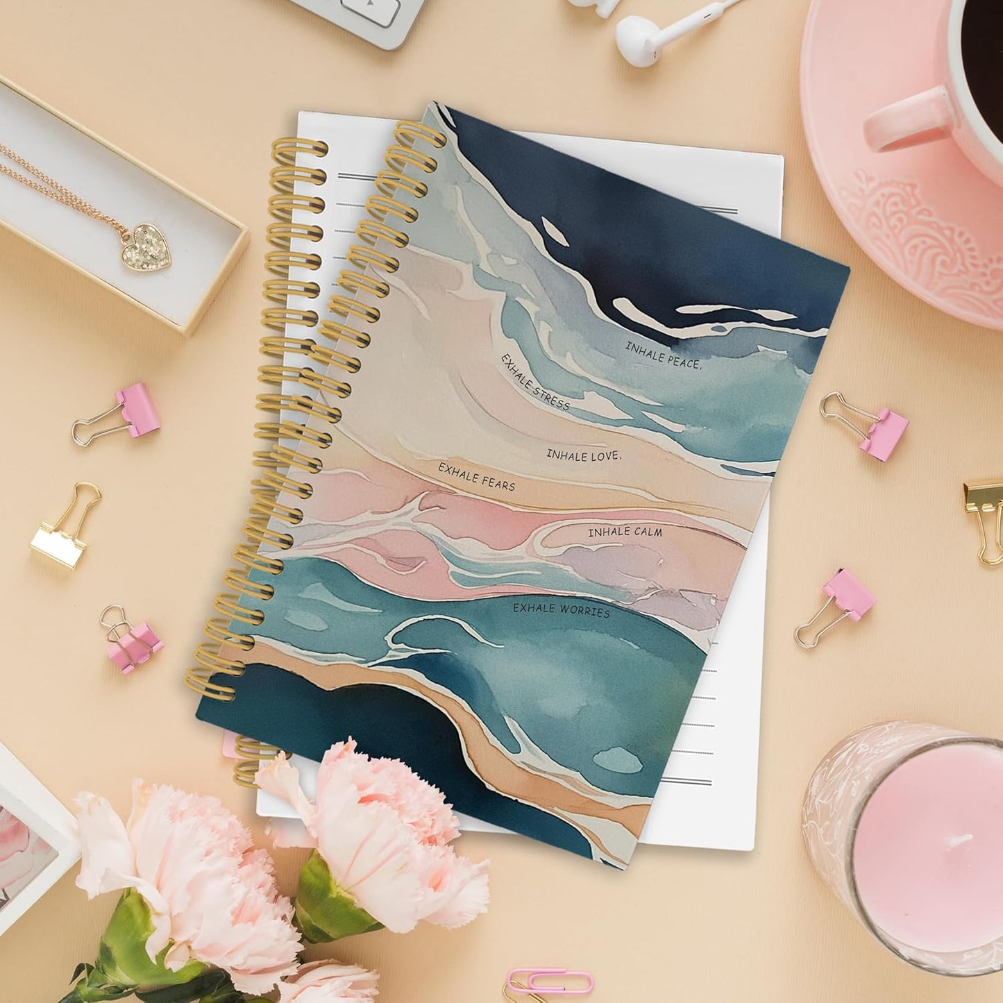 Mental Health Spiral Notebook, Inhale Exhale Calm Wellness Breathe Journaling Notebooks for Therapist Women, Motivational Hardcover Journals for Therapy Office 160 Pages 5.5 x 8.3 Inch