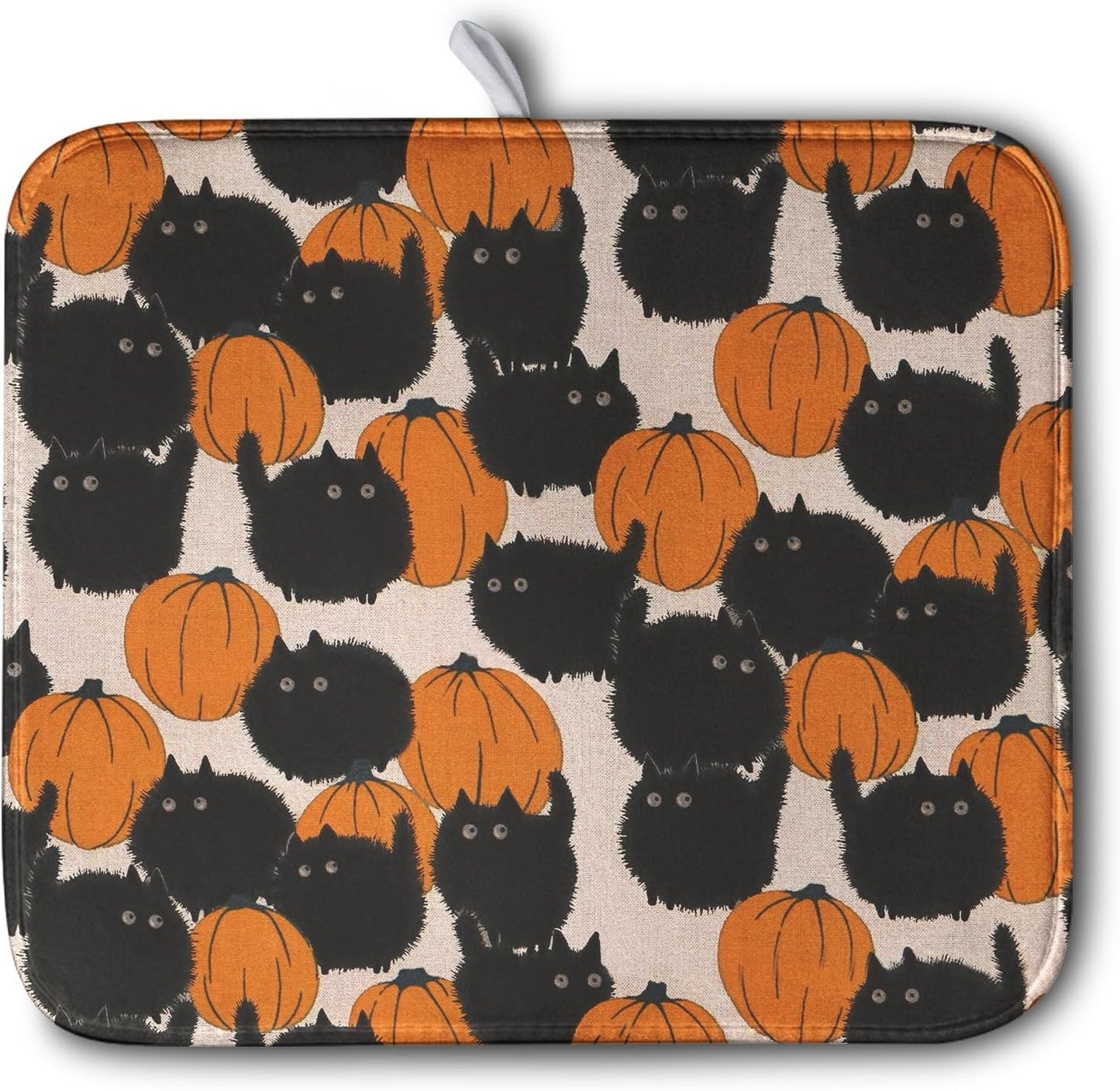 Happy Halloween Dish Drying Mat for Kitchen Counter 16x18 Inch Cute Pumpkin Black Cat Trick or Treat Drying Mats Large Microfiber Absorbent Dish Rack Pad for Coffee Bar Sinks Home Accessories