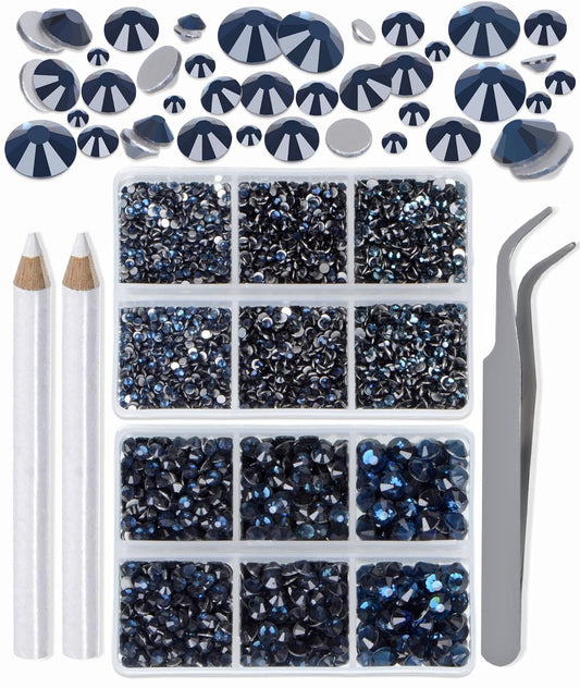 LPBeads 6000 Pieces Montana Non Hotfix Rhinestones 6 Sizes Round Crystal Glass Flat Back Rhinestones with Tweezers and Picking Pen for Nail Art Crafts Clothes Bags DIY