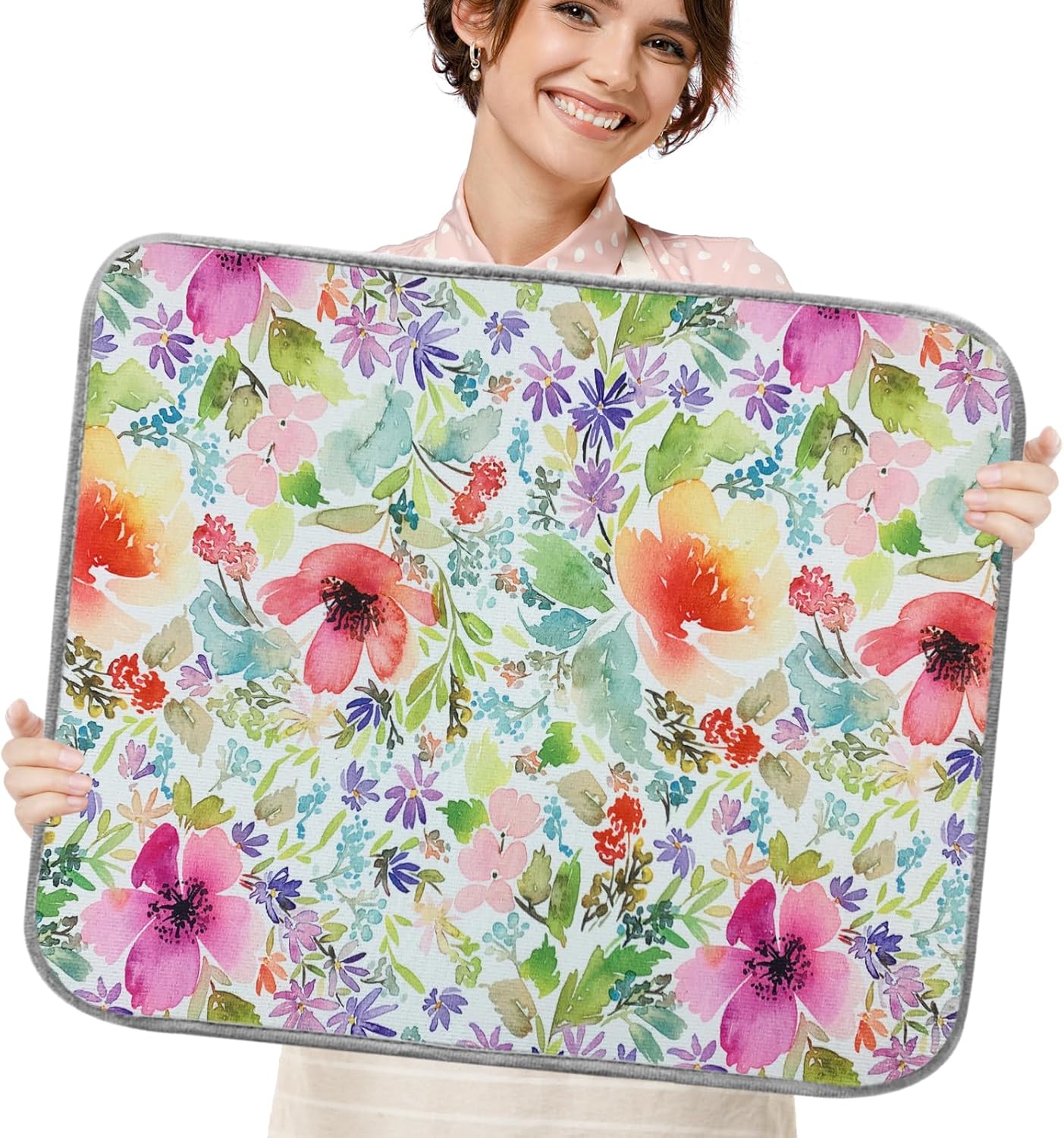 SHIYUE Dish Drying Mat for Kitchen Counter Super Absorbent Spring Kitchen Decor Microfiber Drying Matainers Rack Fast Pad Dish Drainer Mats(Watercolor Floral,18''x24'')