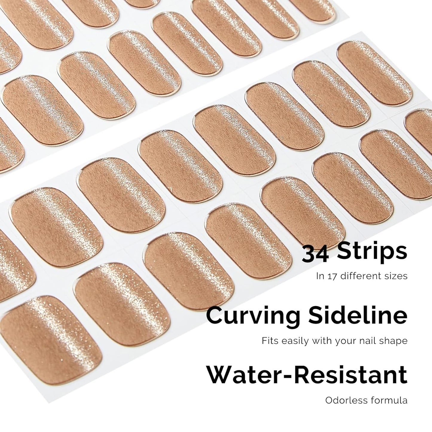 NAILOG Semi Cured Gel Nail Strips - 34 pcs | Buy 2 Get 1 UV Lamp | Long Lasting Nail Polish Sticker Wraps with Glossy Gel Finish, Nude Gleam