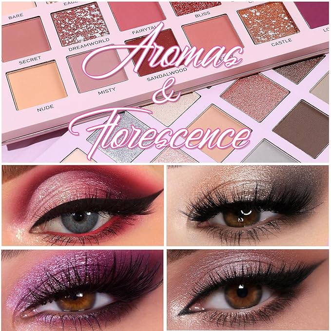2Pcs Florescence + Aromas Eyeshadow Palette Makeup Set, Matte Shimmer Glitter Pressed Pearl All Highly Pigmented Blending Powder, Natural Velvet Texture Eye Shadow Kit