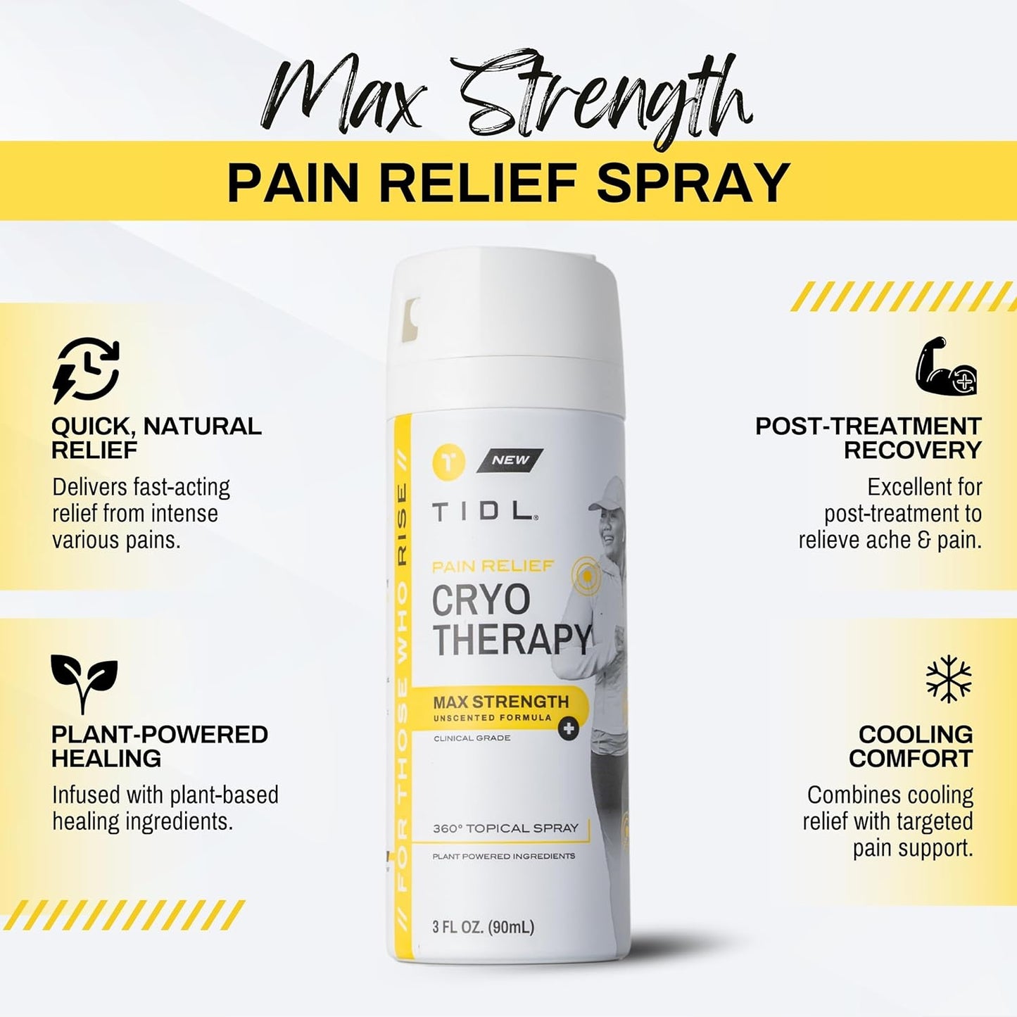 TIDL Cryotherapy Pain Relief Spray, 3 Oz, Max Strength for Fast-Acting Muscle, Joint & Neck Pain Relief, Plant-Based Menthol & Camphor Pain Reliever, Quick Drying Formula
