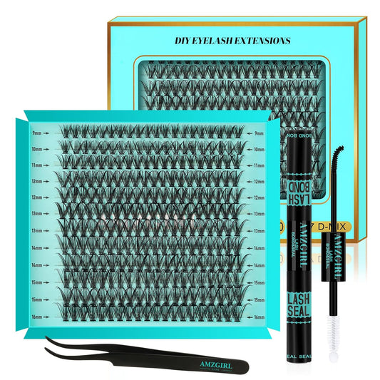 Lash Clusters Kit 240PCS Eyelash Extension Kit D Curl Wispy Clusters Lash DIY Lashes Extensions Kit Natural Individual Lashes Kit with Lash Bond and Seal Eyelash Tweezer(30D,D-Mix9-16mm)