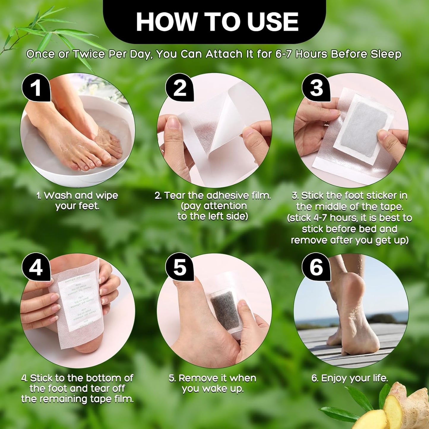 50 Pack Natural Foot Pads Ginger Wormwood Bamboo Vinegar Foot Care Patch Message Deep Cleansing for Stress Relief, Better Rest, Feet Health Patches, Relaxing Muscles Kit