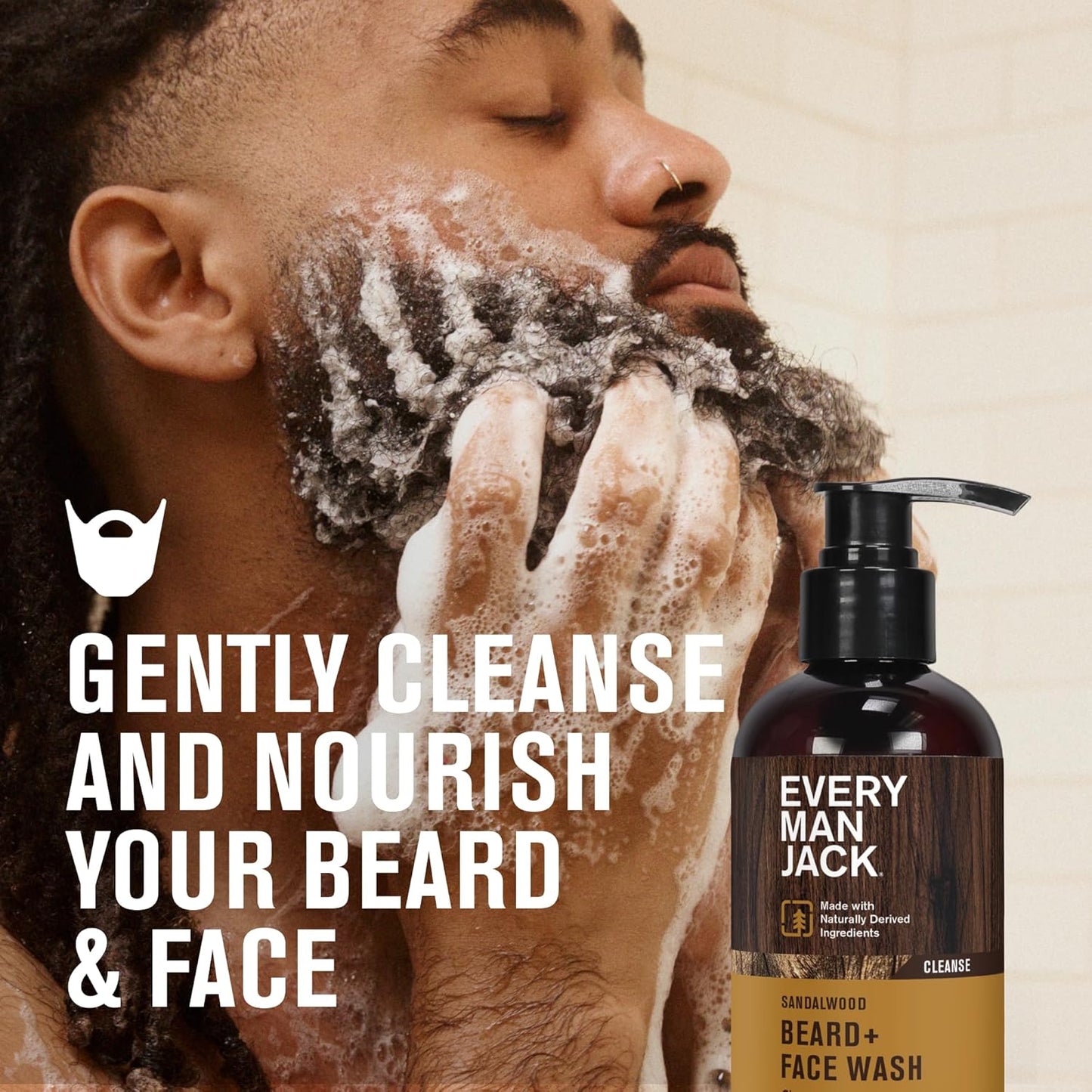 Every Man Jack Sandalwood Beard Wash - Cleanse, Soften, and Hydrate for a Healthier Beard - Made w/Naturally Derived Ingredients like Aloe Vera and Coconut - 6.7 oz - 2 Pack