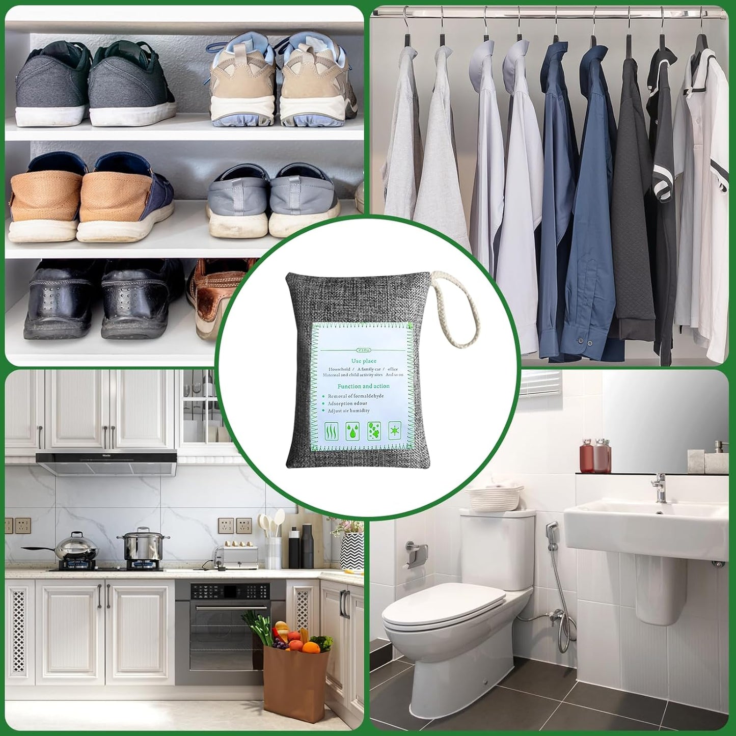 4 Pack charcoal odor absorber,Bamboo Charcoals Air Purifying Bag Charcoals Deodorizer Eliminator for Strong Odors in Car, Closet, Shoe, Basement (250G*4 Pack Gray, Unscented)