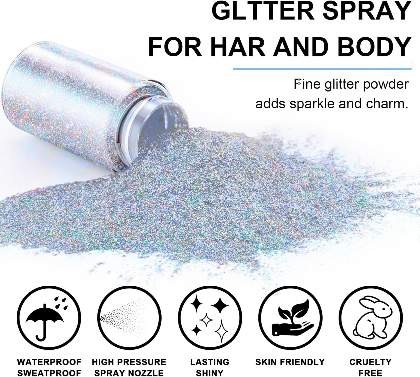 Hair and Body Glitter Spray, 1PC Glint-Rainbow Hair Glitter Extra Fine Face Shimmer Powder for Clothes, Festival Loose Sparkle Powder for Rave Clothes Nail Art Easter Halloween Crafts (Glint-Rainbow)