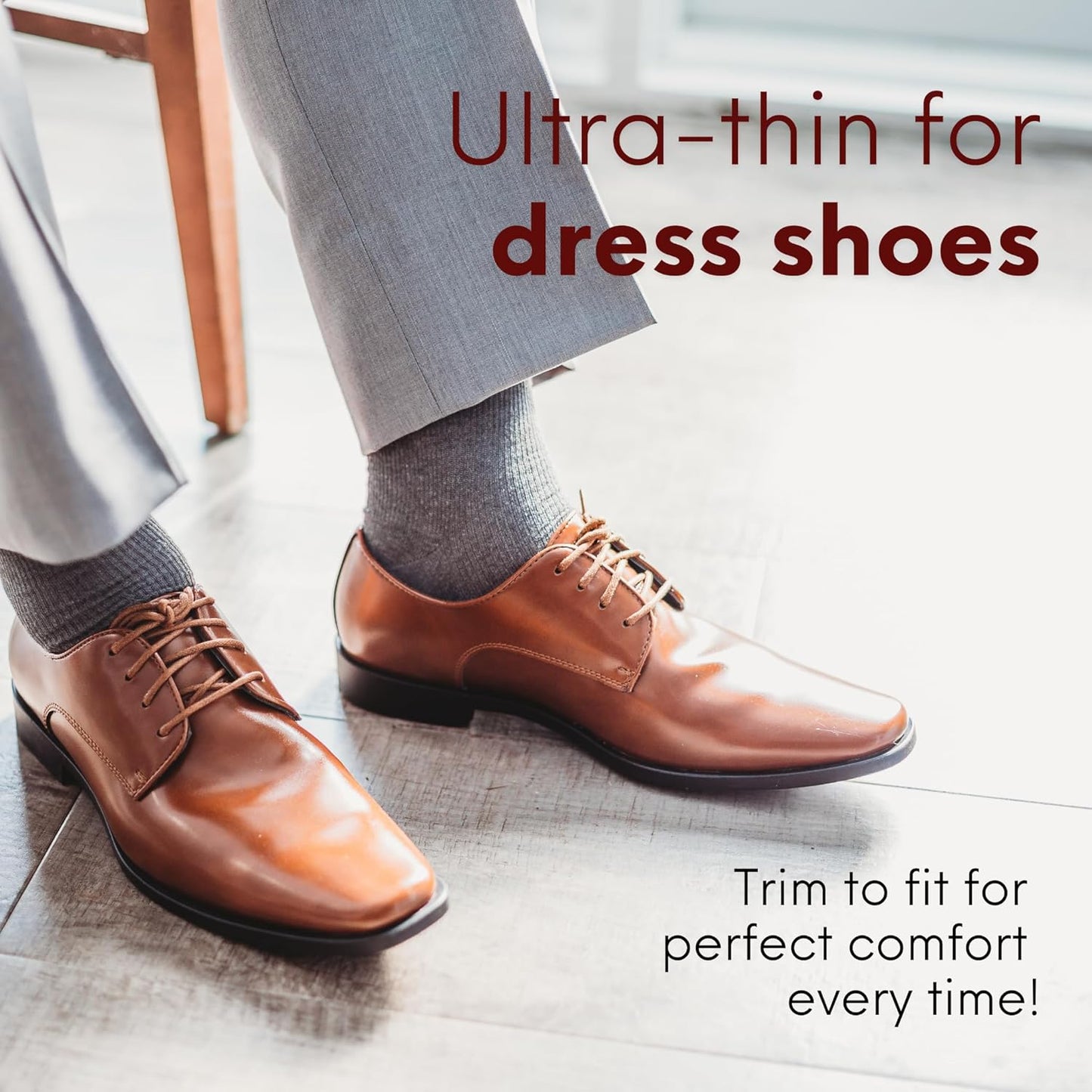 HANDARTE Leather Sockless Shoe Insoles | Thin Dress Shoe Inserts for Men | 100% Natural Goatskin - ChromeFree, Anti Sweat & Anti-Odor (US M12 | EU46)