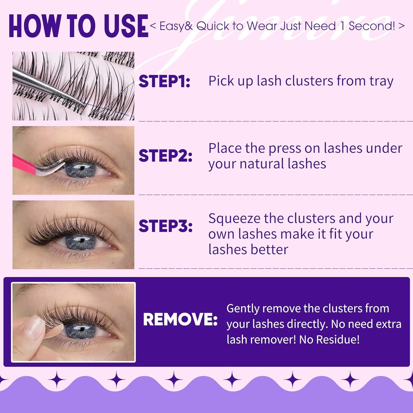 JIMIRE Self Adhesive Eyelashes Wispy Lash Clusters Natural Look 9-12MM Press on Lashes Self Adhesive Lash Clusters No Glue Needed Natural Pre Glued Lashes Clusters Reusable Invisible Band