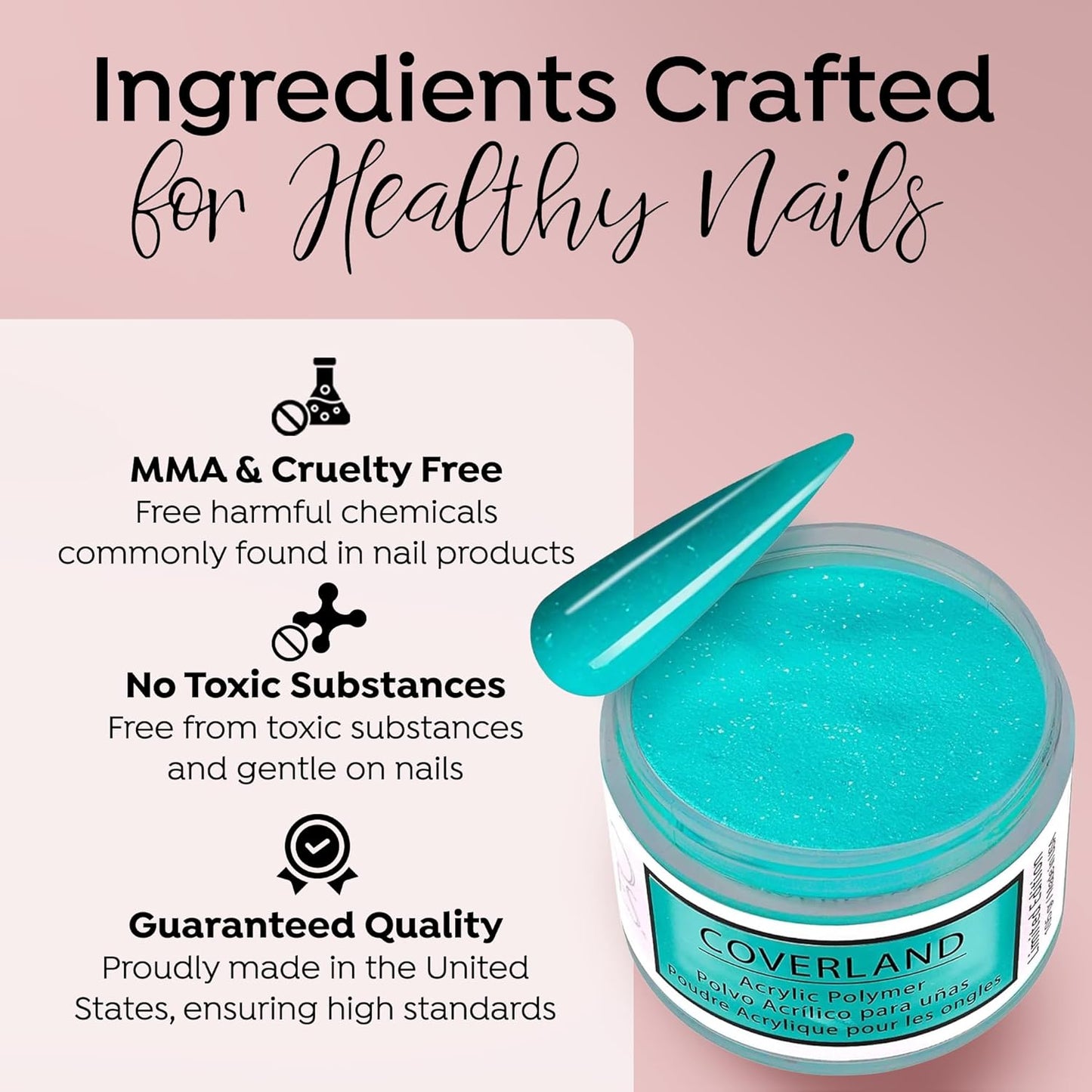 Tones Coverland Acrylic Nail Powder "Teal" - Limited Edition Acrylic Powder for Nail Design, Sculpting, and Masking Nail Bed Imperfections - Professional Acrylic Nail Supplies - (1.5 Oz)