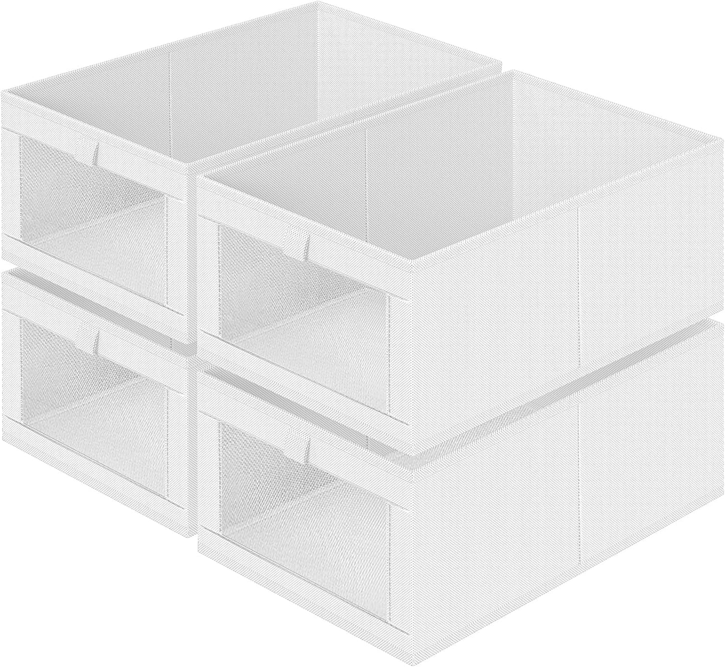 Criusia 4 Pack Closet Organizers and Storage, Large Linen Closet Baskets for Organization, Foldable Storage Containers for Towels, Clothing, Jeans, Books, Shelves, White