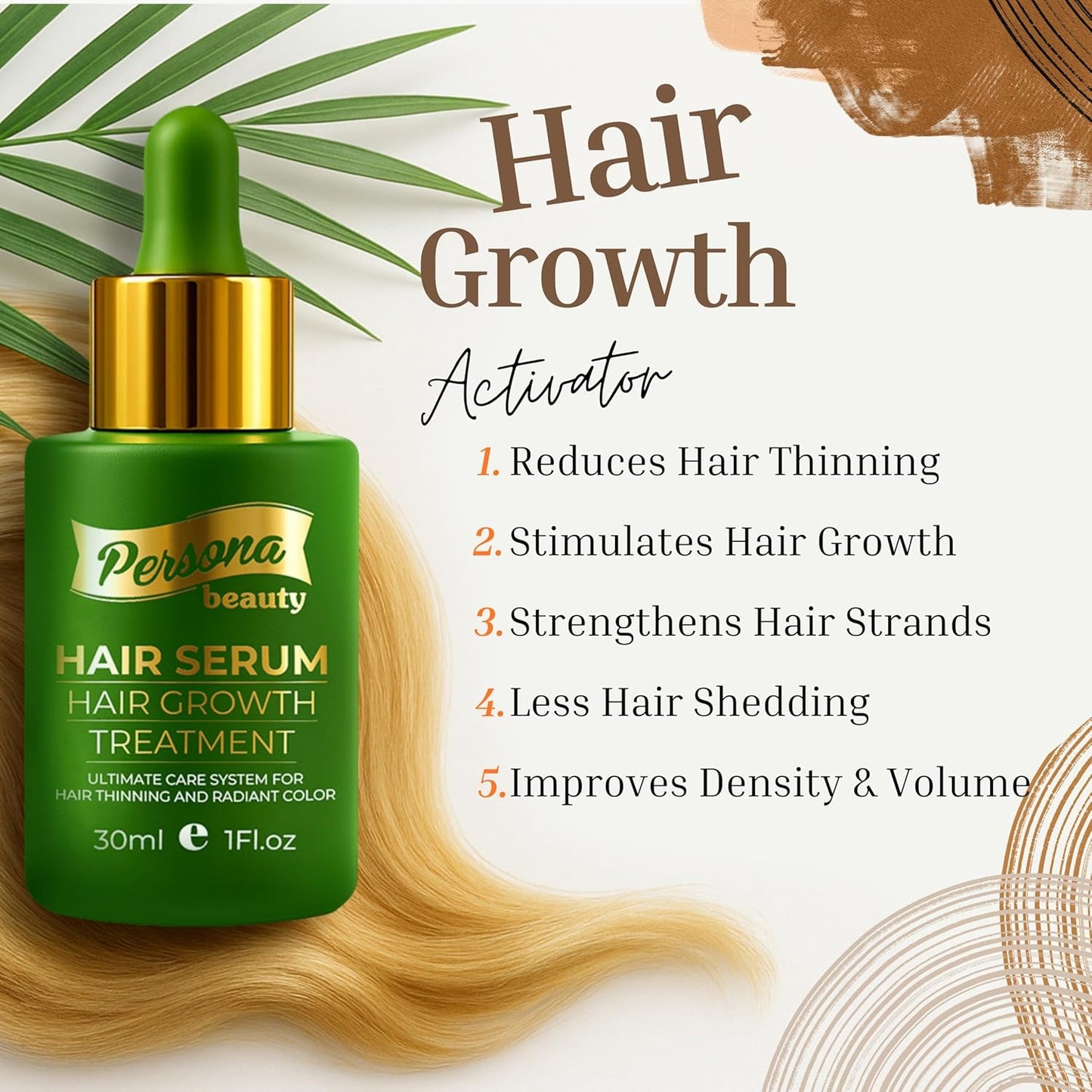 Hair Growth Serum – Advanced Biotin with Caffeine, Peptides, Botanical Extract for Thicker, Fuller, Longer Hair, Reduces Hair Thinning, Hair Regrowth Tonic, Hair Loss Treatment for Men & Women, 30ml