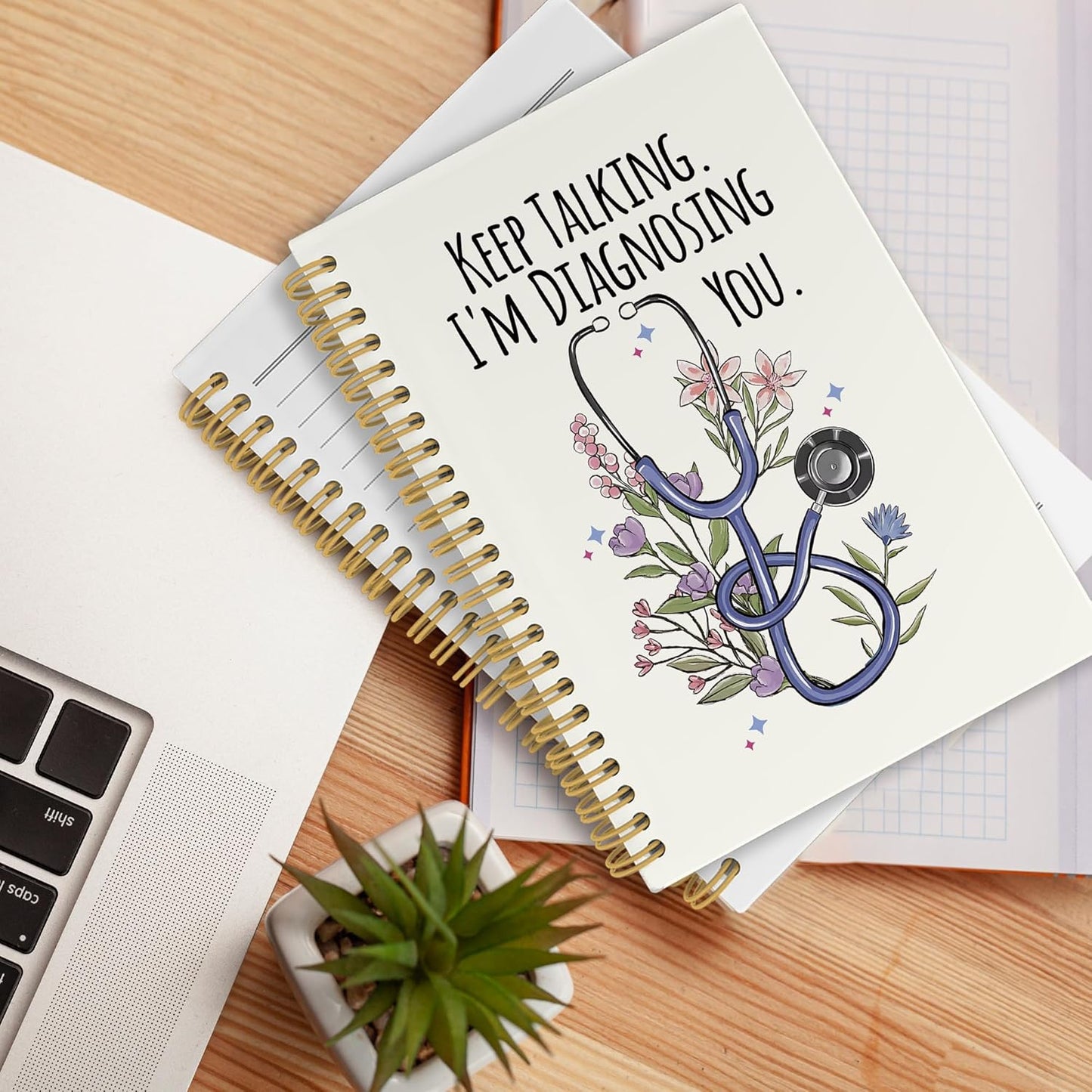 CUANFDDSF Therapist Gifts Notebook, Therapy Journal Notebooks for Women, SLP Speech Therapy Gifts,Writing Pads,Keep Talking I'm Diagnosing You Stethoscope Floral Hardcover Spiral Notebook 5.5x8.3 Inch