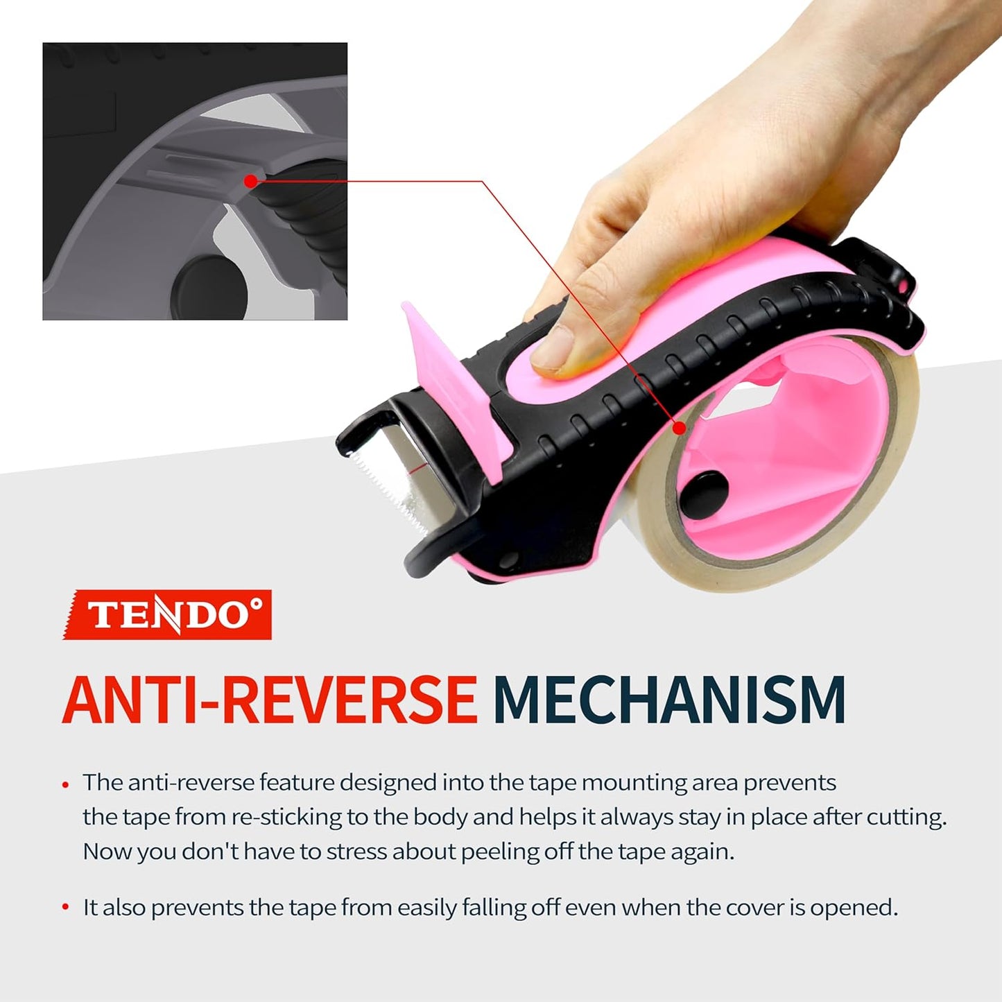 Heavy Duty Shipping Tape Dispenser: TENDO° Premium Line – Reusable, Replaceable, Eco-Friendly 2’’ Master Piece Dispenser for Pros with Patented 10° Sloped Chromium Blades - P-2200 (4th Gen.)_Pink