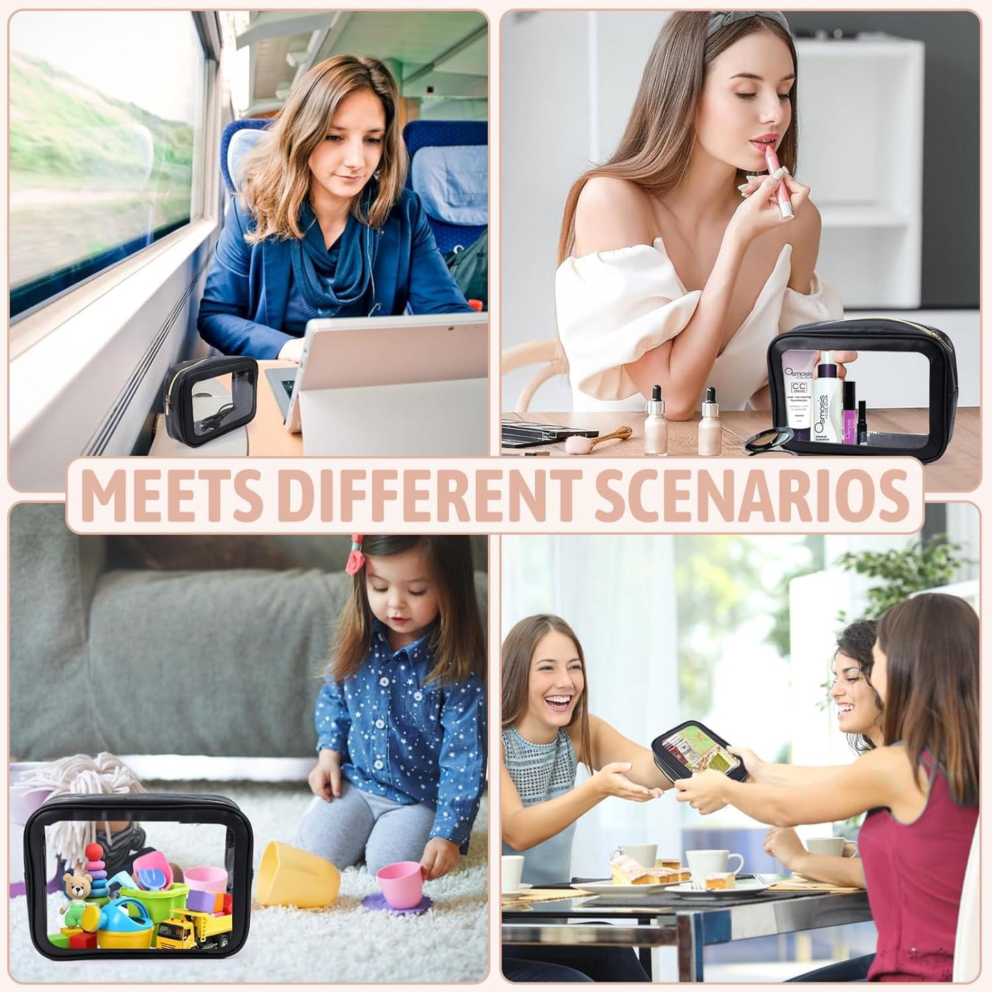 5PCS Diaper Bag Organizer Pouch Set, TSA Approved Toiletry Bag，Clear Waterproof TPU Makeup Bag Set Travel Organizer Bags for Women and Kids