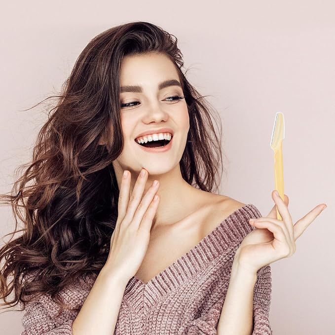 12 Pcs Eyebrow Razors, Face Razors Multipurpose, Exfoliating Dermaplaning Tools, Eyebrow Trimmers Shaver with Safety Cover, Facial Hair Removal for Women Men Body Use (Yellow)