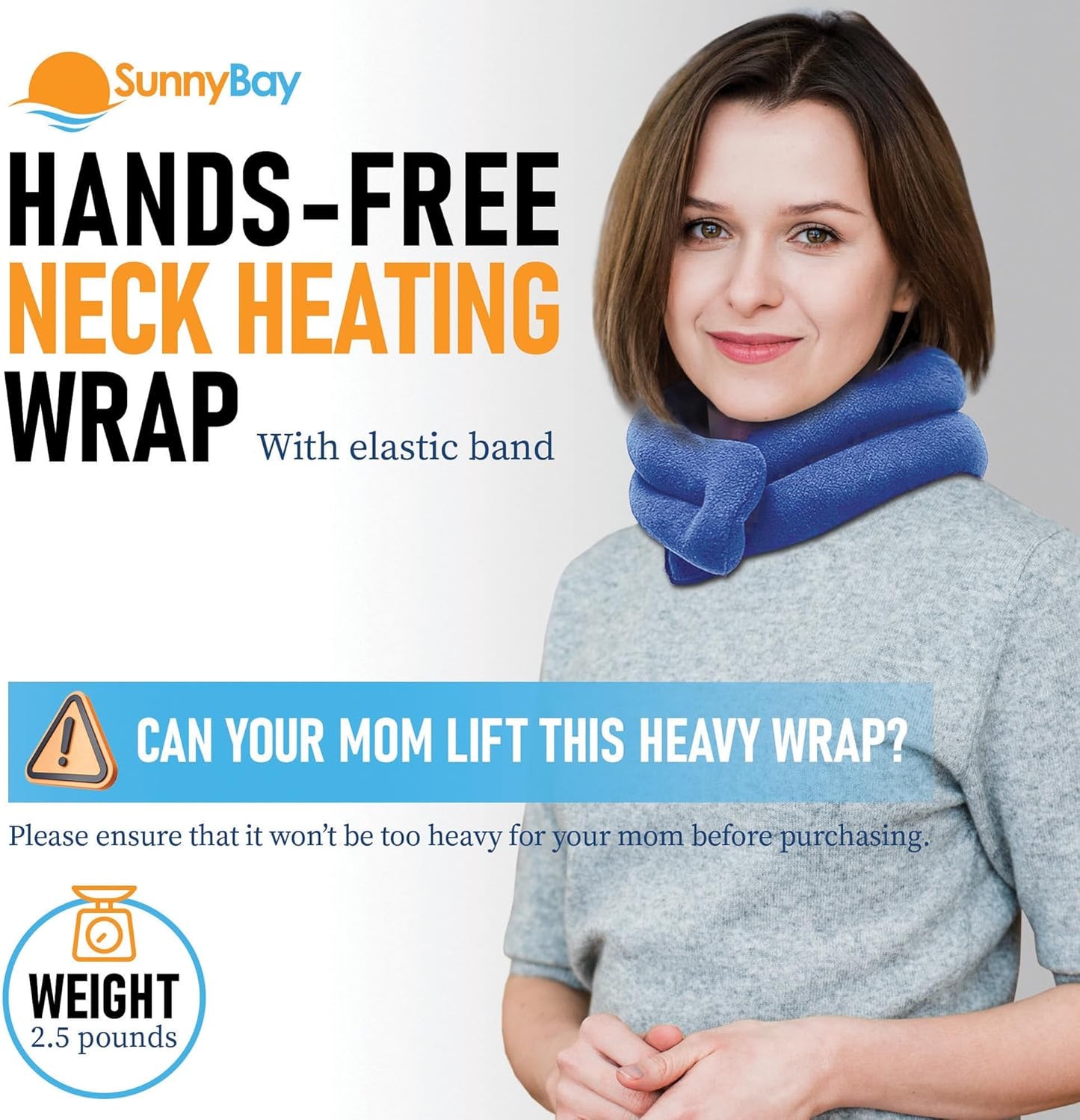 SunnyBay XL Microwave Heating Pad, Microwavable Heated Neck and Shoulder Wrap, Hands-Free Weighted Moist Hot or Cool Pack, Soft Fleece Cover and Flaxseed Filling, 30 Inch Extra-Long Length, SkyBlue