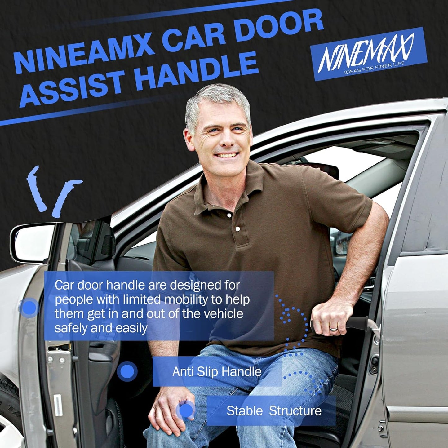 Car Door Handle for Elderly Car Handle Assist Support, Auto Grab Handles, Portable Car Door Cane for Seniors, Handicap (1 pc with Strap)