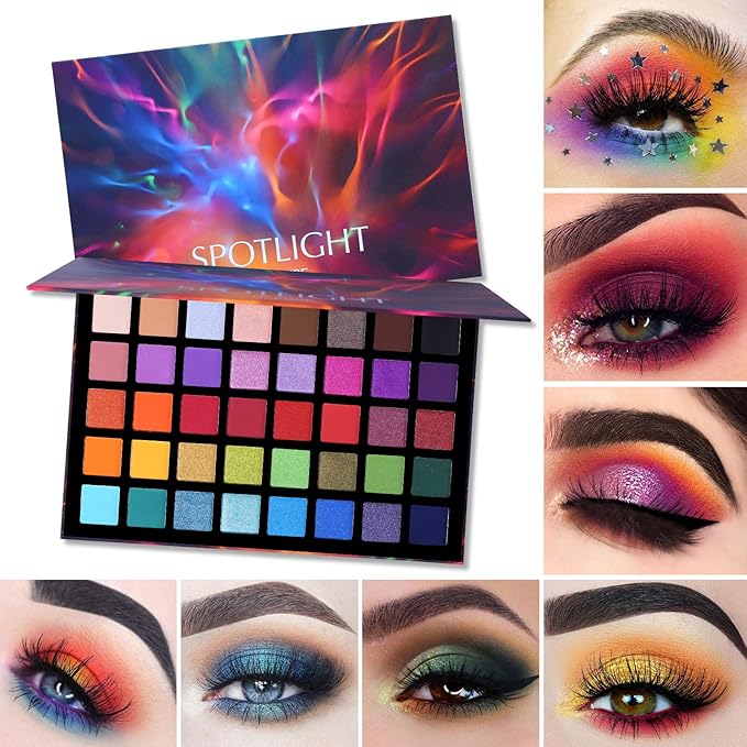 UCANBE Spotlight Eyeshadow Palette + 15 PCS Eye Brushes Makeup Set, Professional 40 Color Matte Shimmer Glitter Eye Shadow Pallet Highly Pigmented Waterproof Long Lasting Make up Pallete