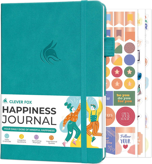 Clever Fox Happiness Notebook – Daily Positivity Journal for Women with Prompts & Positive Quotes – Affirmation & Self Esteem Gifts (Turquoise)