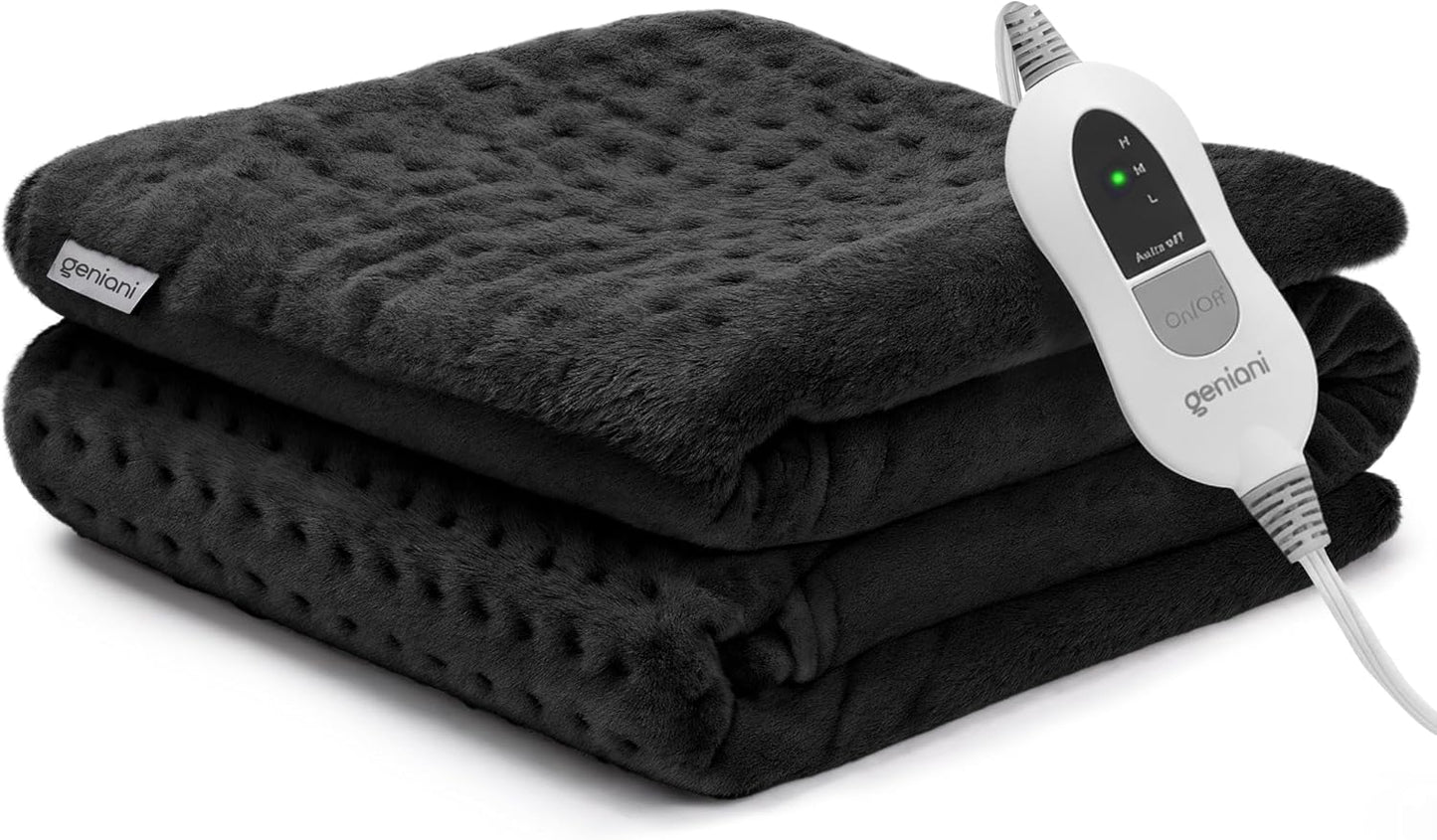 GENIANI Electric Throw – Heated Throw Blanket & Electric Blanket Throw, Heating Pad for Back Pain & Cramps Relief, Auto Shut Off, Washable, Moist Heat Pad for Neck & Shoulder (12"x24" Jet Black)