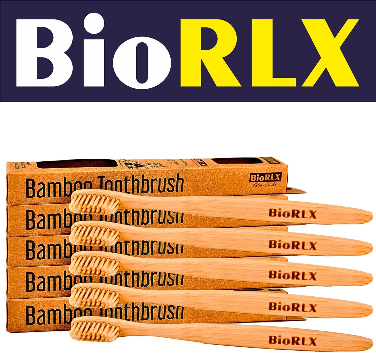 BioRLX Bamboo Toothbrush - Biodegradable Wooden Toothbrushes, Natural BPA Free - Wooden Toothbrush, Eco-Friendly - Compostable and Durable (Twelve Pieces, Medium)