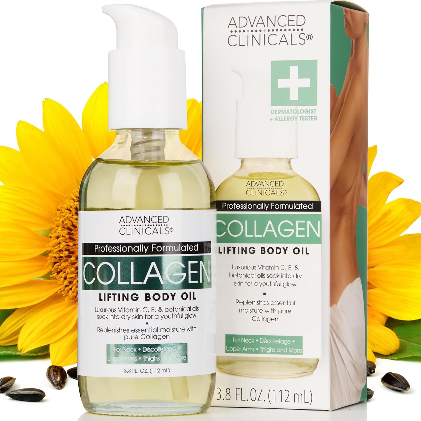 Advanced Clinicals Hydrating Collagen Oil For Body & After Shower | Visible Anti Aging Moisturizing Collagen Body Oil For Women & Men Helps Soften Appearance Of Crepe Skin & Wrinkles, 3.8 Fl Oz