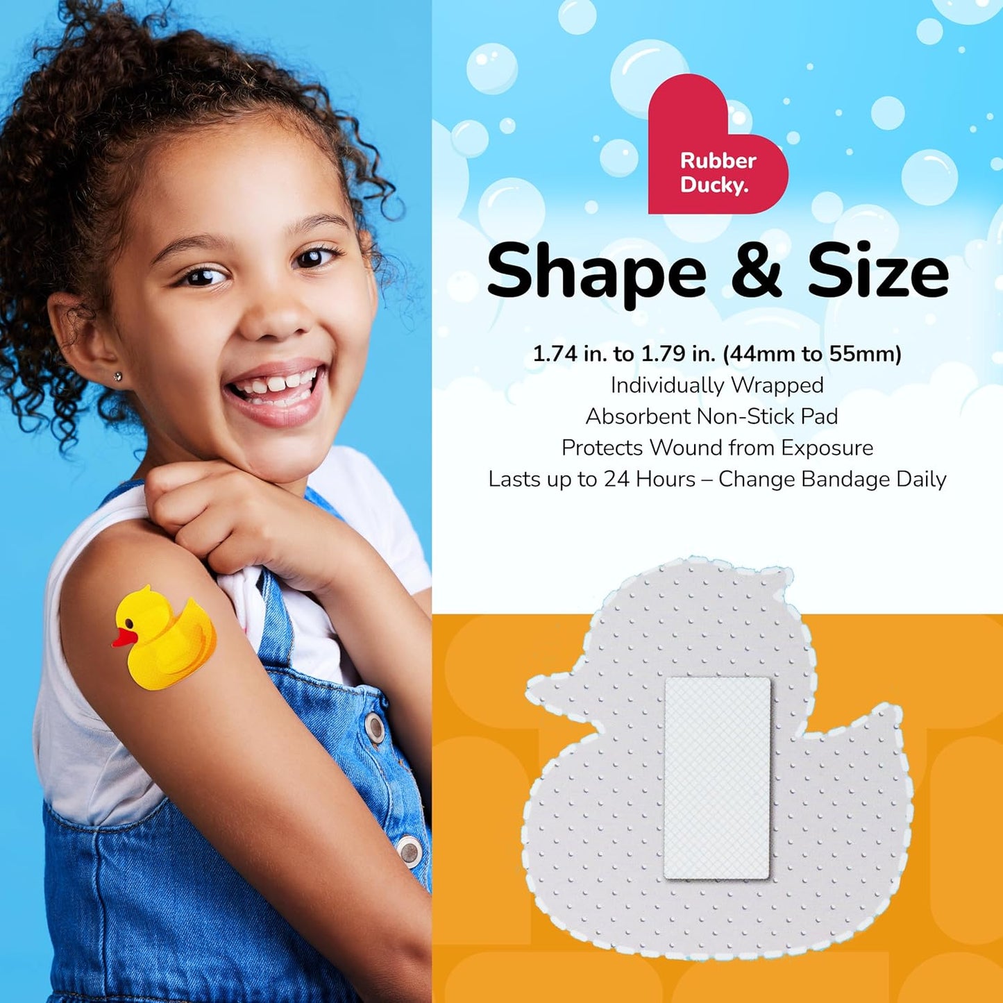 BioSwiss Kids Bandages, Rubber Ducky Shaped Self Adhesive Bandage, Latex Free, Sterile Wound Care, 24 Count