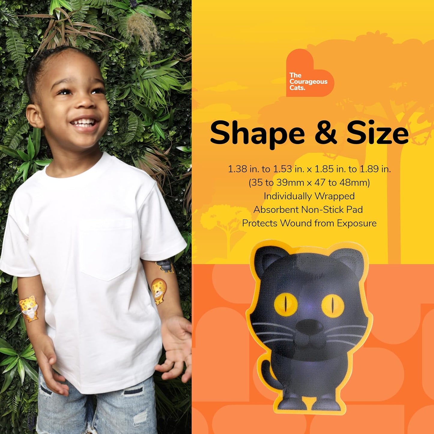 BioSwiss Kids Bandages, Courageous Cats Shaped Self Adhesive Bandage Set, Latex Free, Sterile Wound Care, 50 Count