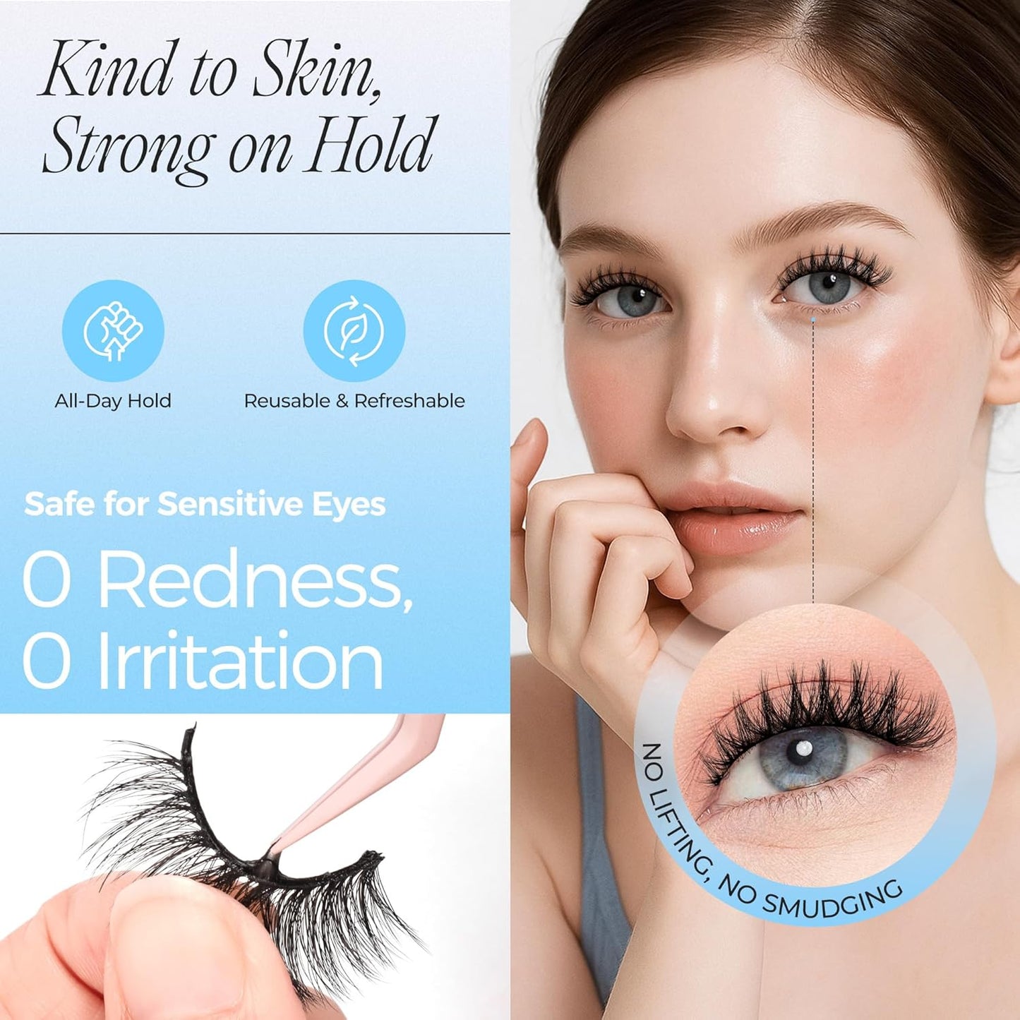 LASHVIEW Self Adhesive Eyelashes 5 Pairs Cat Eye Wispy Self-adhesive False Lashes Reusable Natural Look Press On Lashes No Glue Need Eyelashes with Replacement Adhesive Strips (CV105)