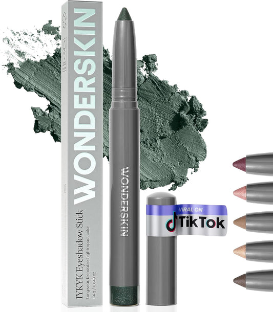 Wonderskin IYKYK Eyeshadow Stick - Longwear Eye Shadow Sticks, Budge-Proof & Waterproof Shimmer Eyeshadow Stick with Built-in Sharpener (Green Smoke)